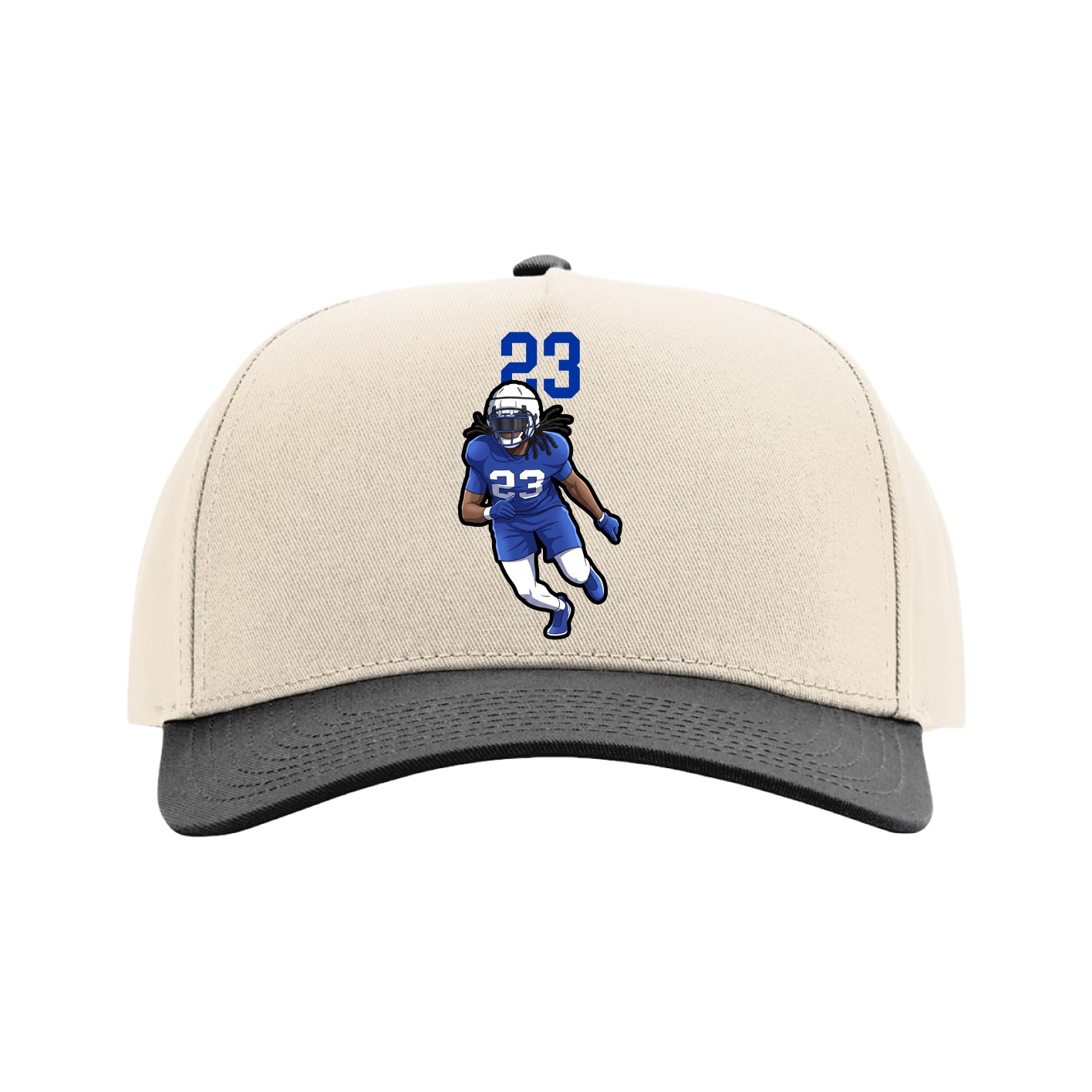 Full Fabric Five-Panel Champ Cap — Number Top in Cream/Black