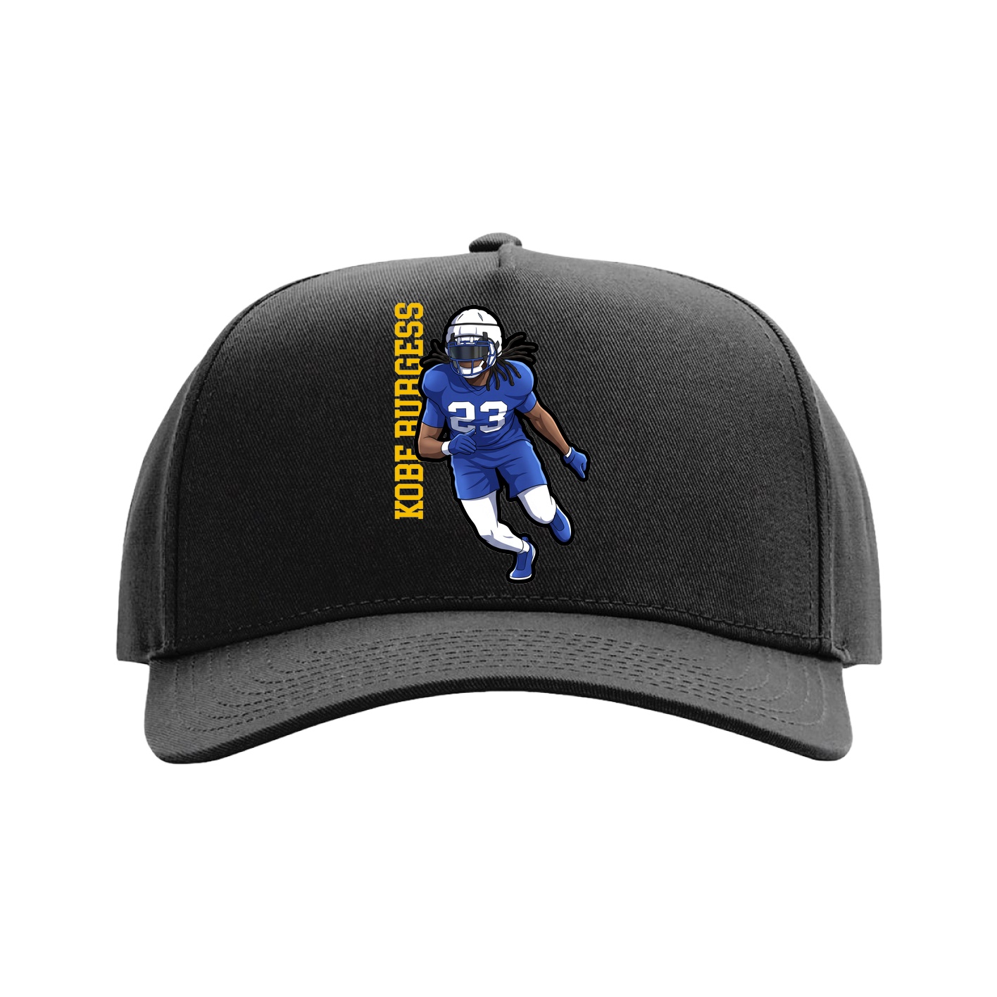 Full Fabric Five-Panel Champ Cap — Name Vertical in Black
