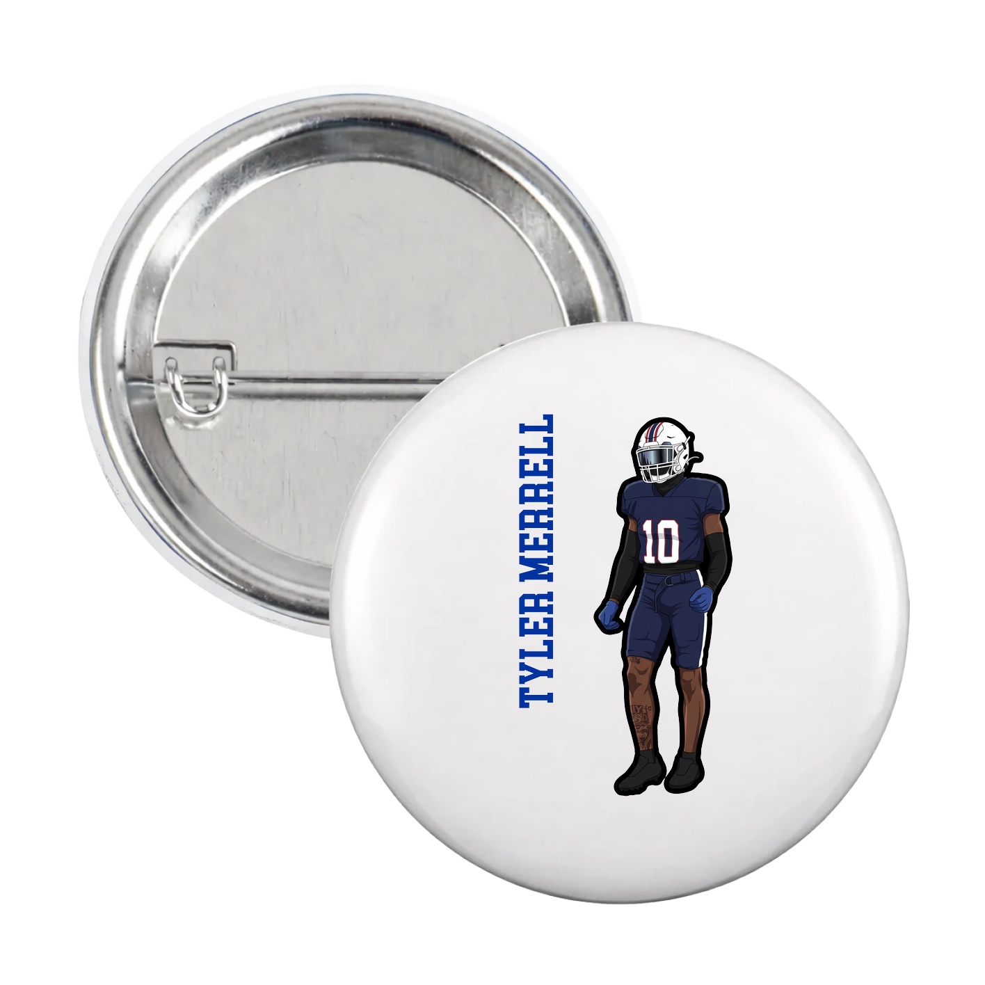 Game Day Button — Name Vertical in White