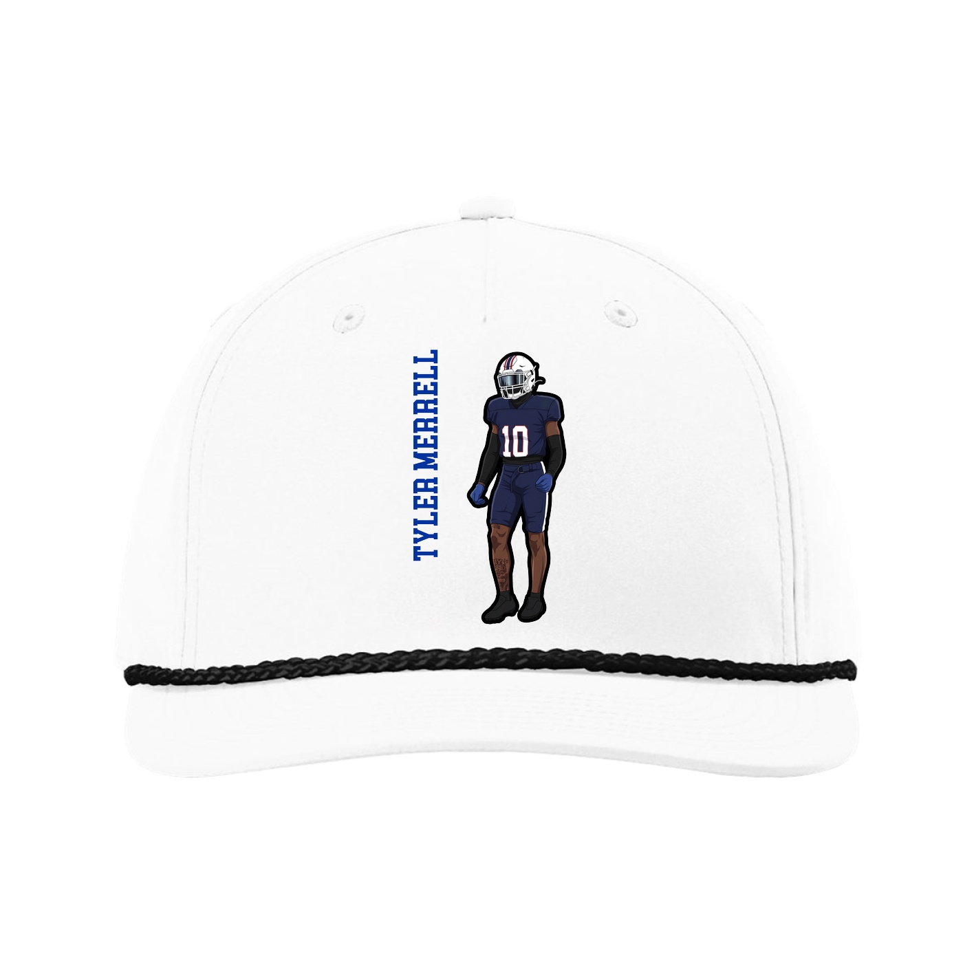Five-Panel Classic Rope Cap — Name Vertical in White