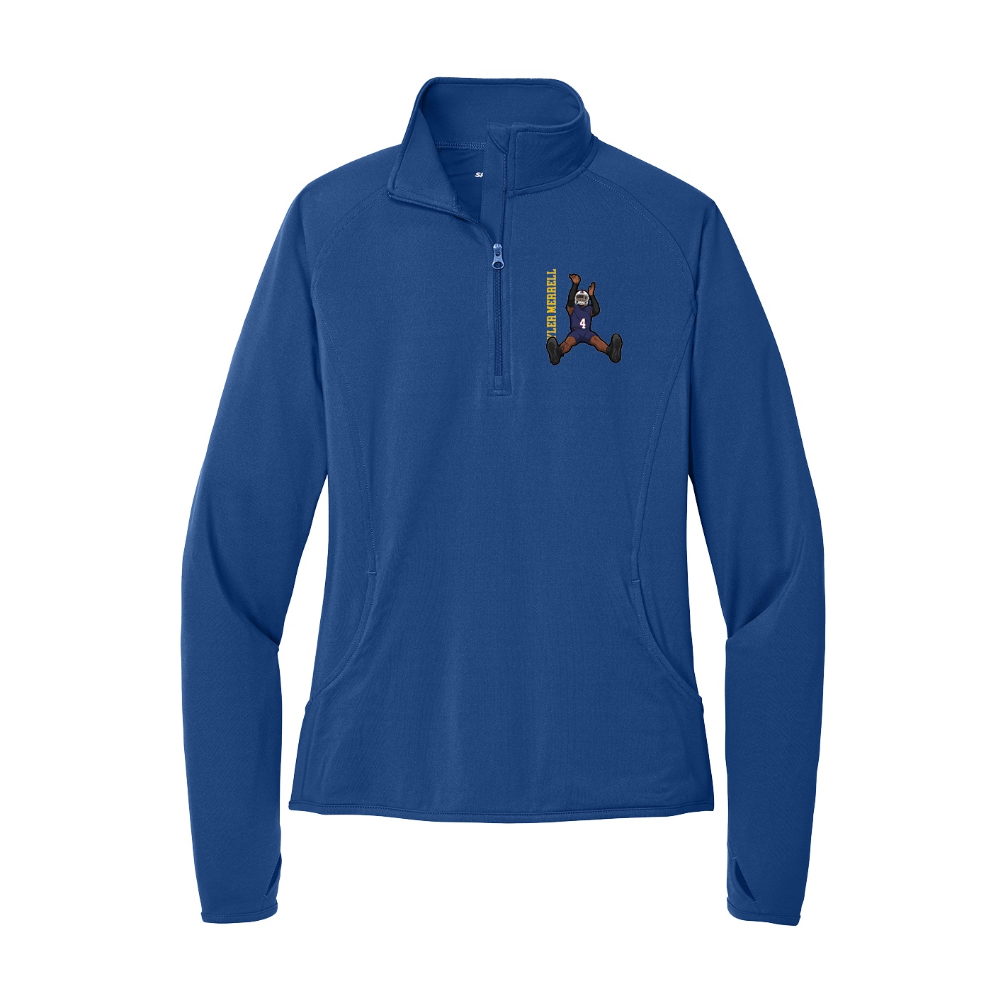 Women's Q-Zip Pullover — Name Vertical in Royal