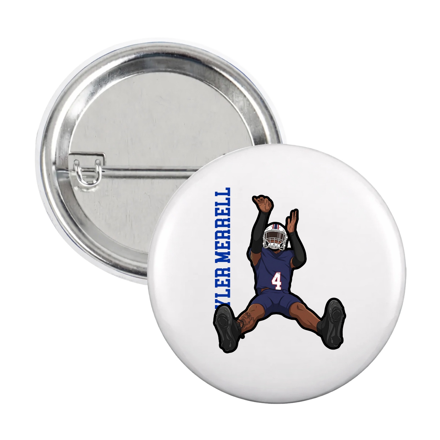 Game Day Button — Name Vertical in White