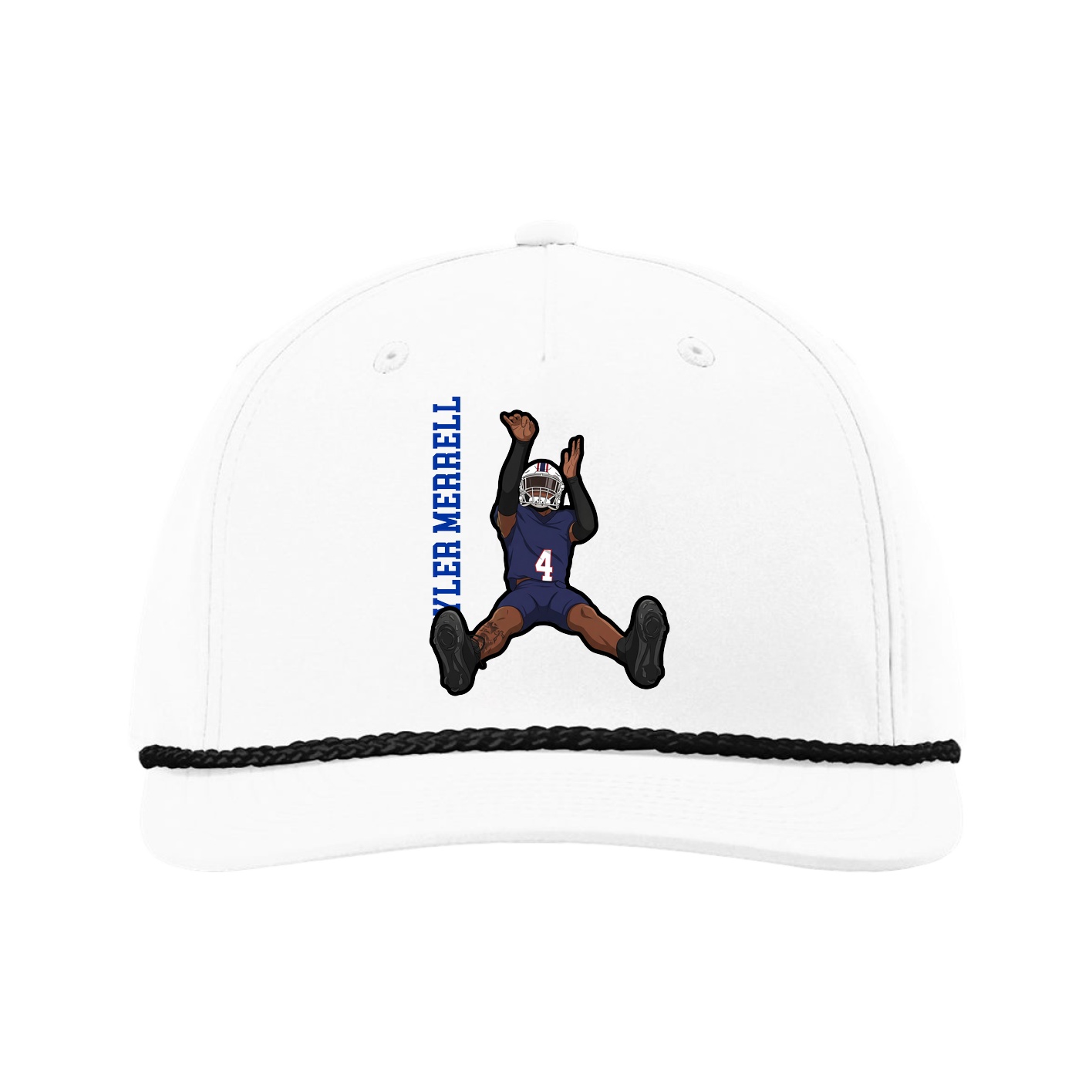 Five-Panel Classic Rope Cap — Name Vertical in White
