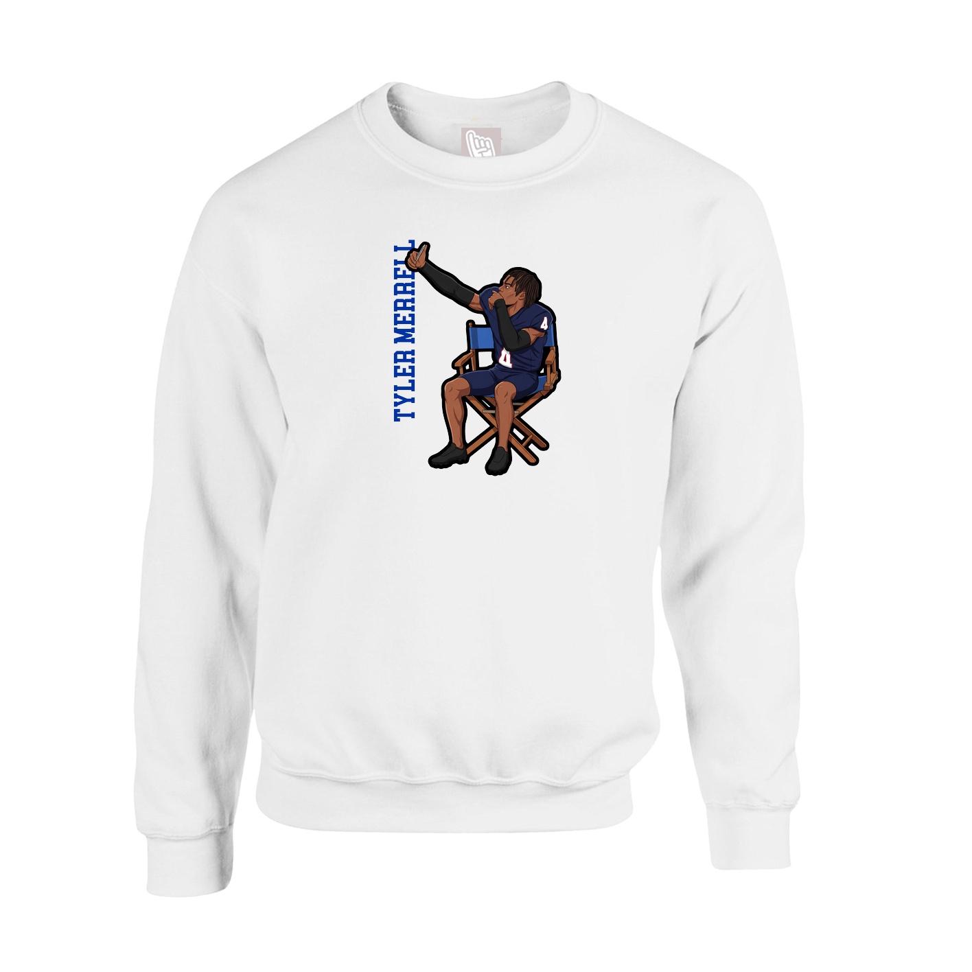 Fleece Crew — Name Vertical in White