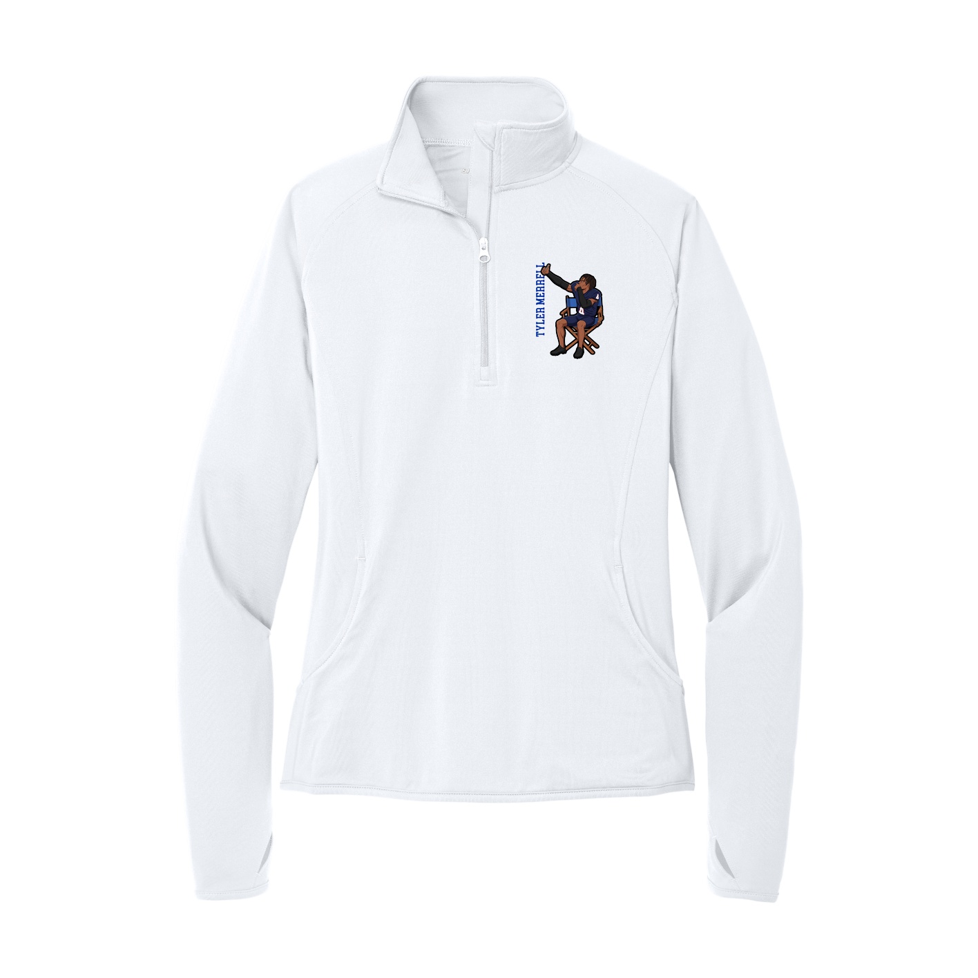 Women's Q-Zip Pullover — Name Vertical in White