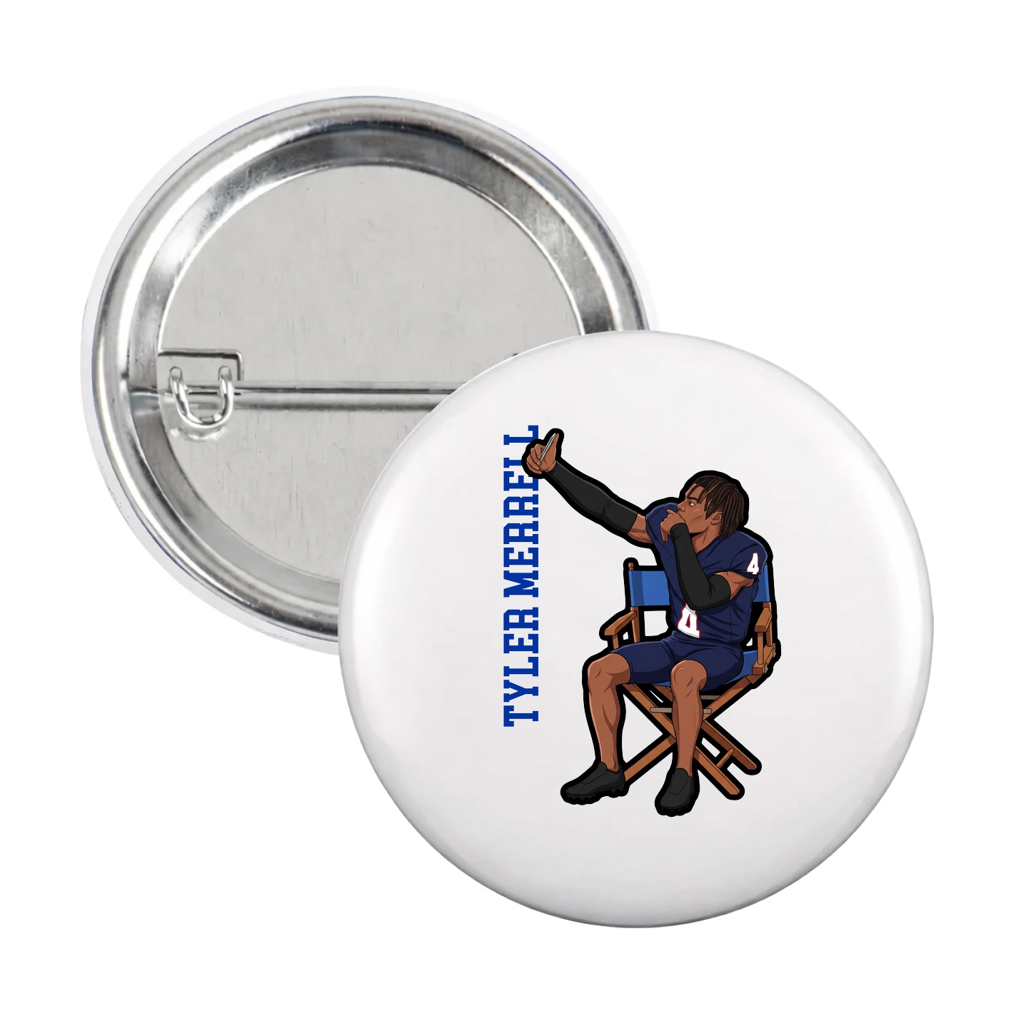 Game Day Button — Name Vertical in White