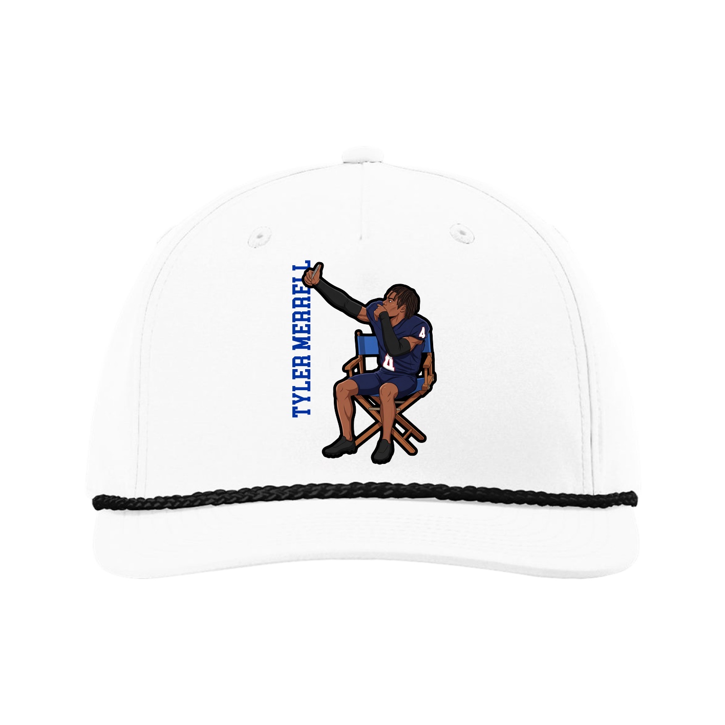 Five-Panel Classic Rope Cap — Name Vertical in White
