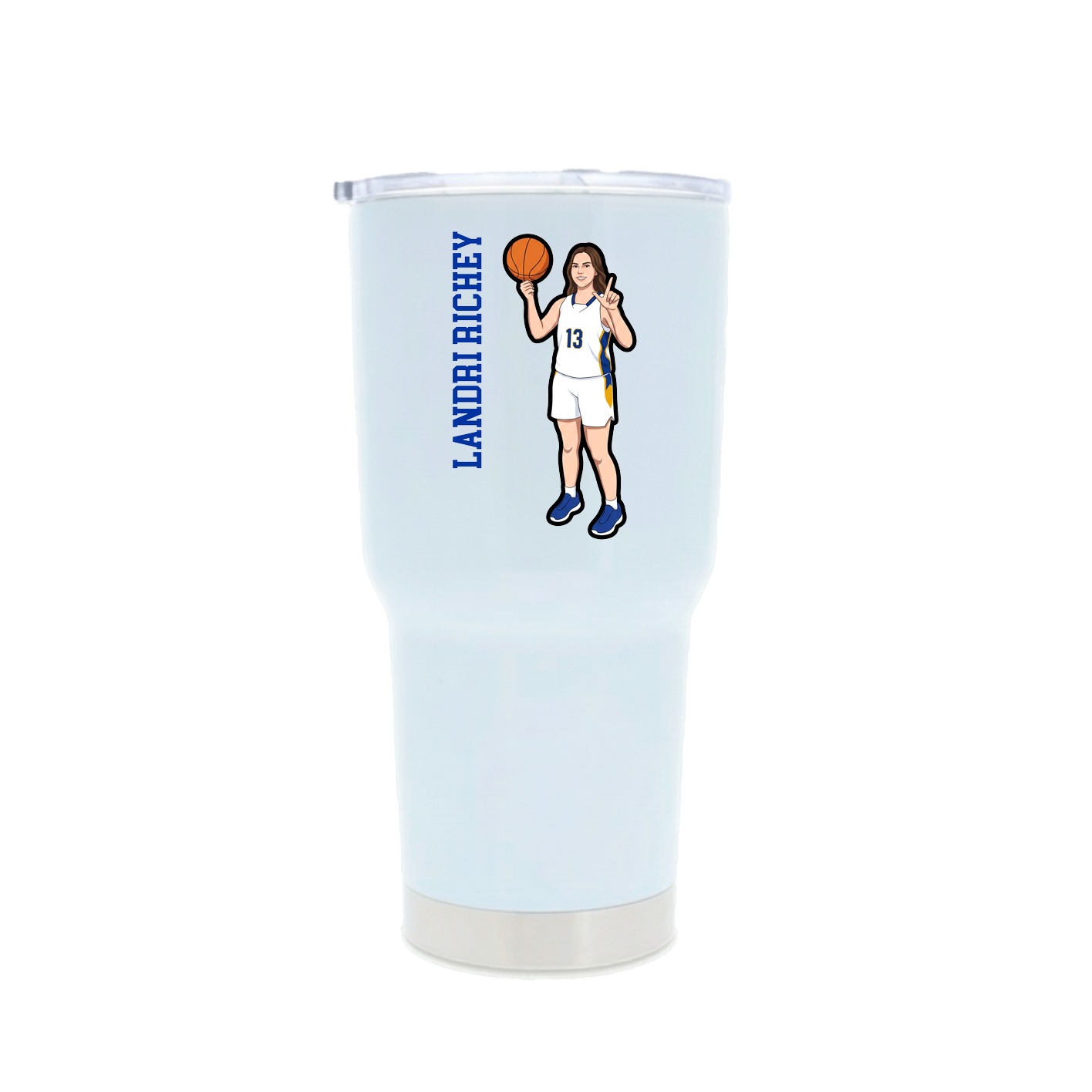 30oz Stainless Steel Tumbler — Name Vertical in White