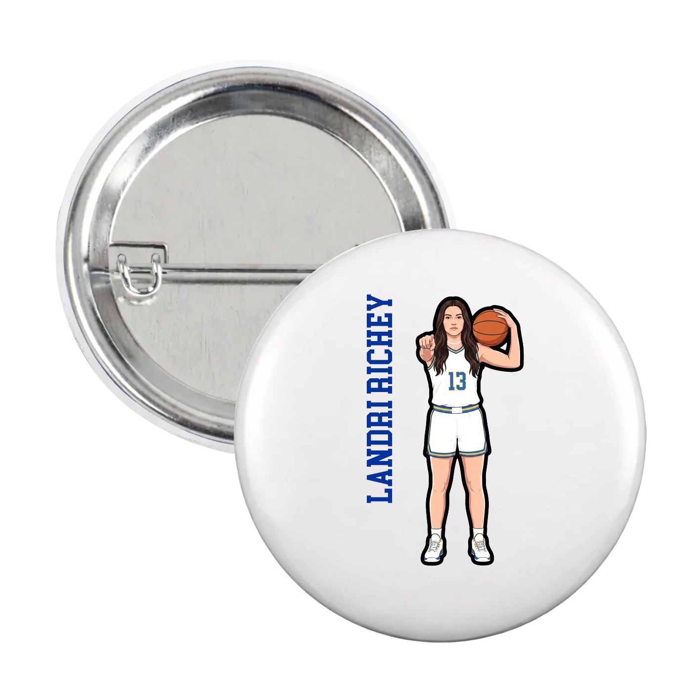 Game Day Button — Name Vertical in White