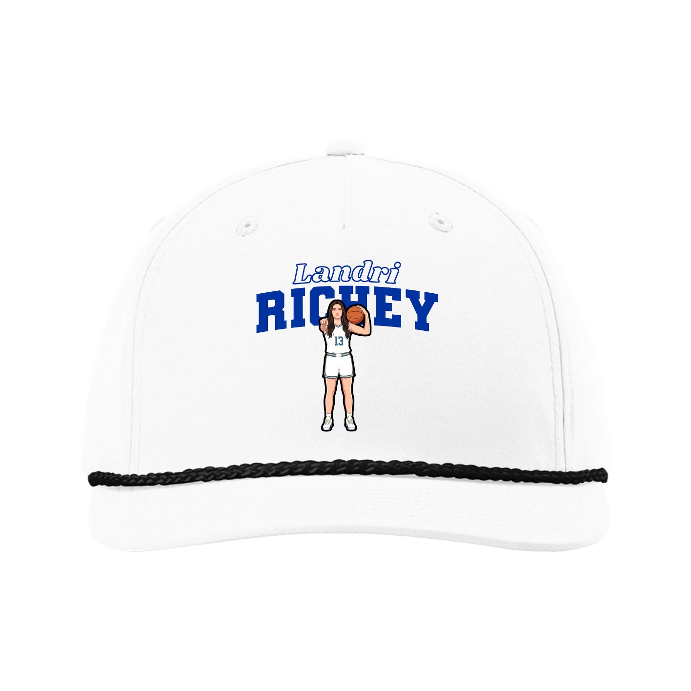 Five-Panel Classic Rope Cap — Name Arch in White