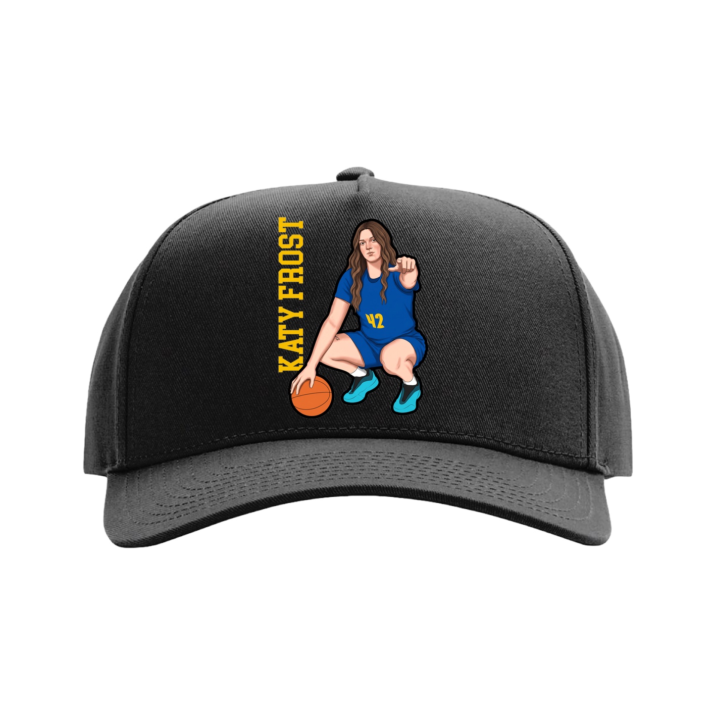 Full Fabric Five-Panel Champ Cap — Name Vertical in Black