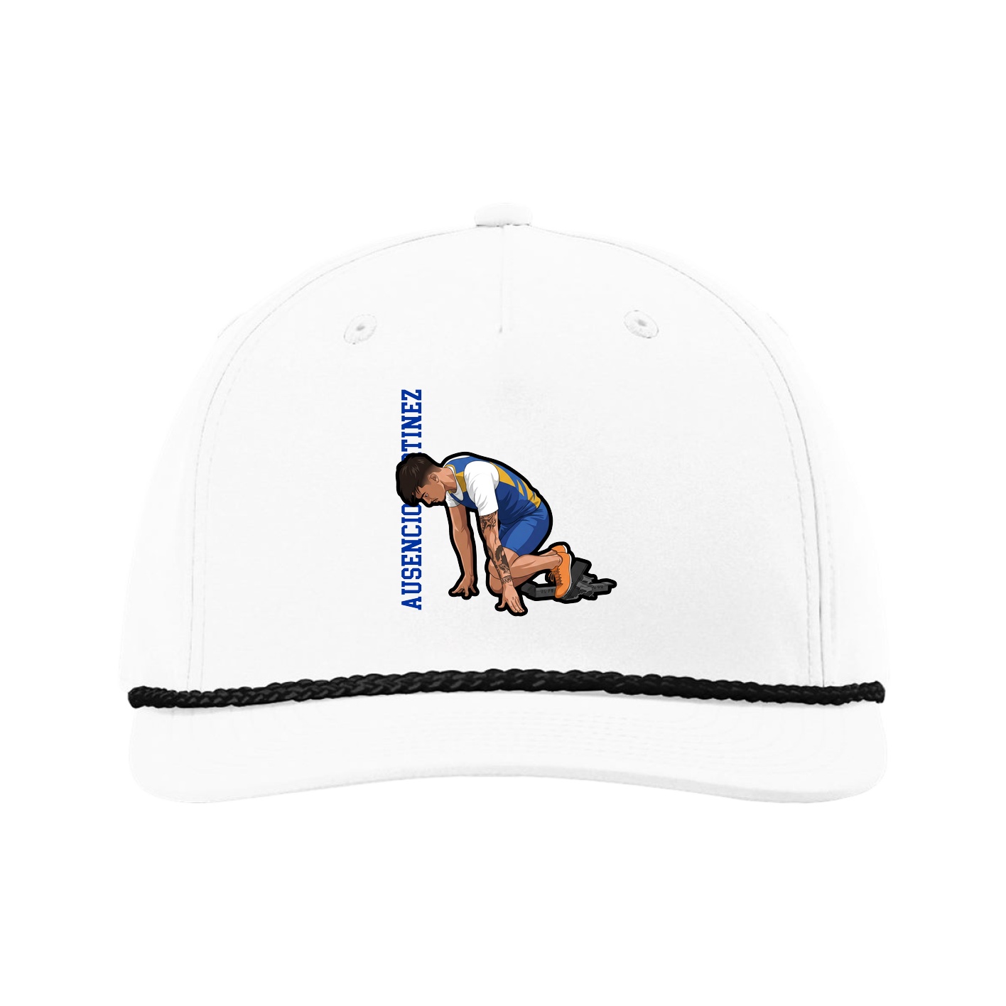 Five-Panel Classic Rope Cap — Name Vertical in White