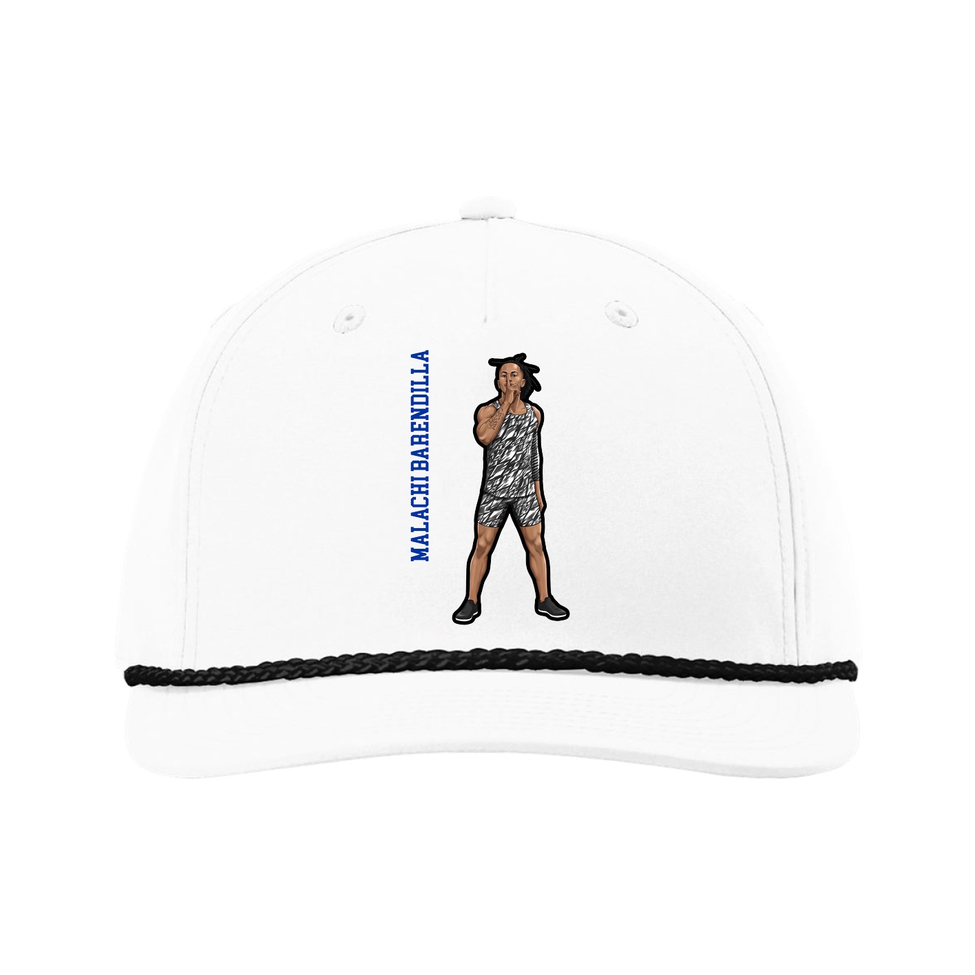 Five-Panel Classic Rope Cap — Name Vertical in White