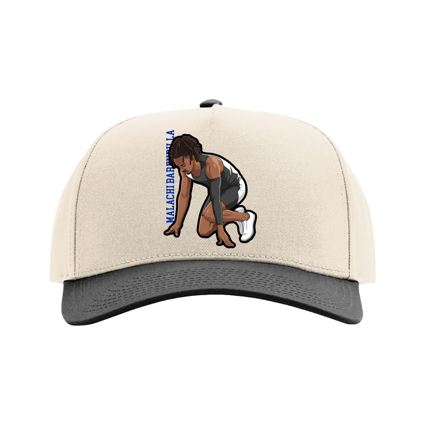 Full Fabric Five-Panel Champ Cap — Name Vertical in Cream/Black