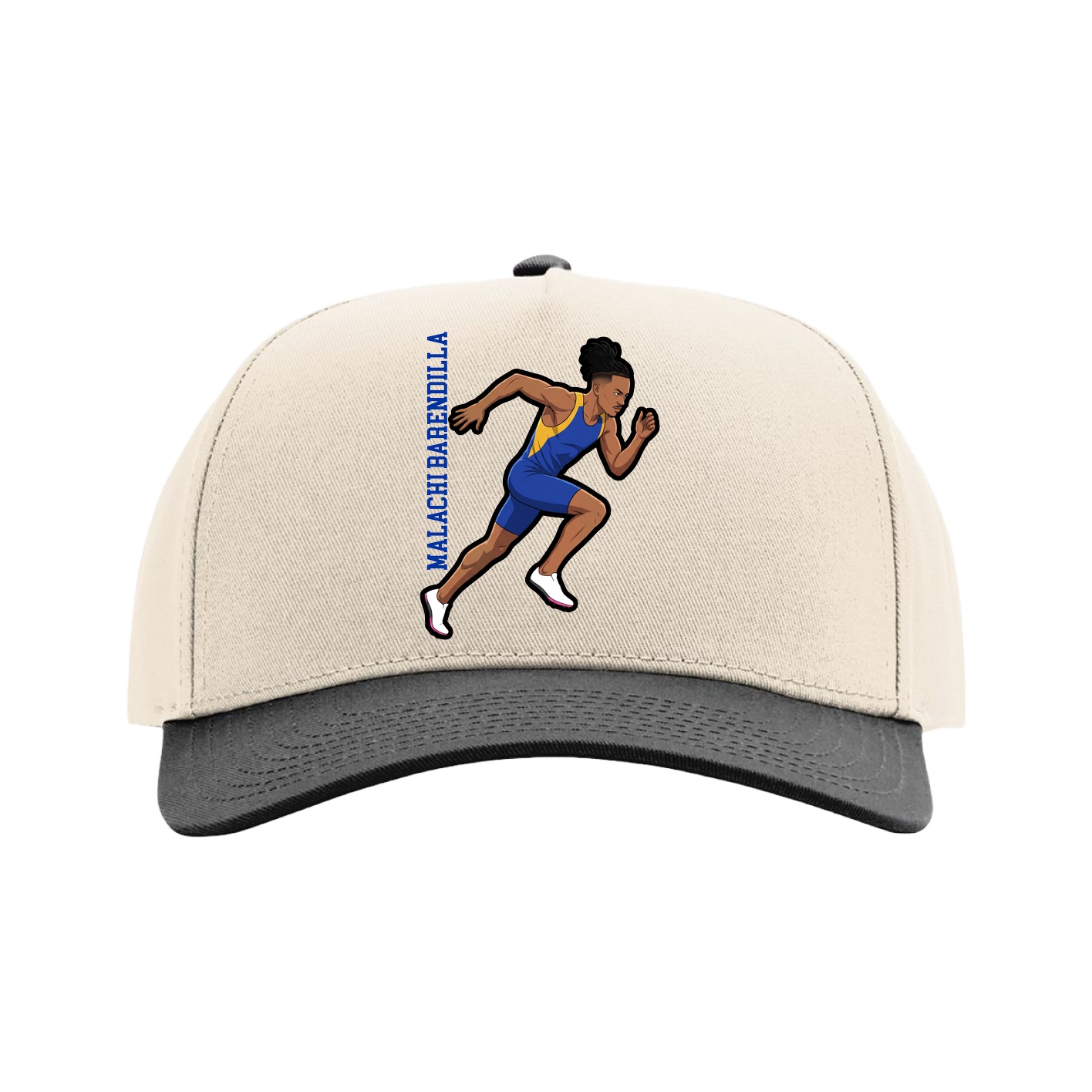 Full Fabric Five-Panel Champ Cap — Name Vertical in Cream/Black