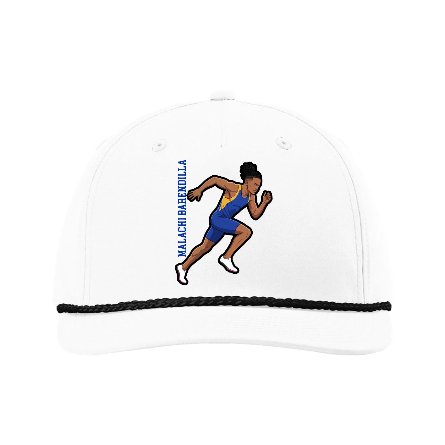 Five-Panel Classic Rope Cap — Name Vertical in White