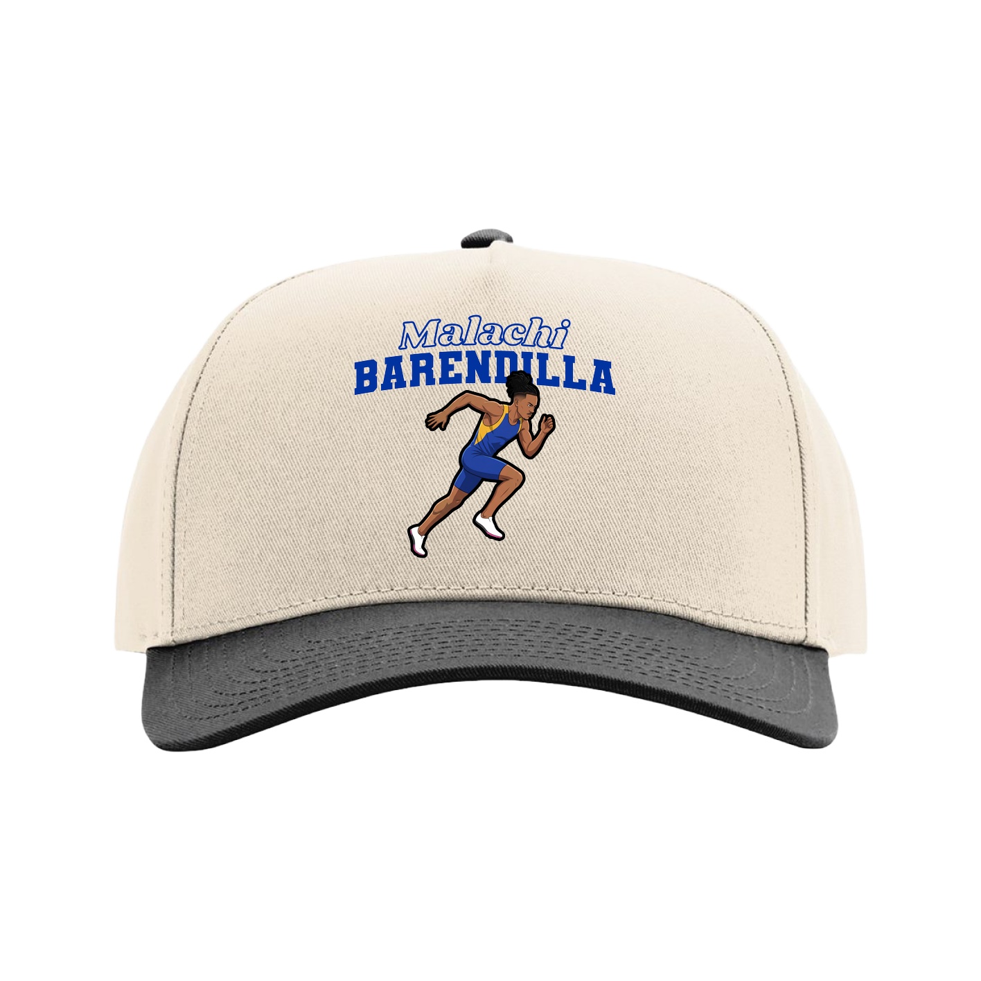 Full Fabric Five-Panel Champ Cap — Name Arch in Cream/Black