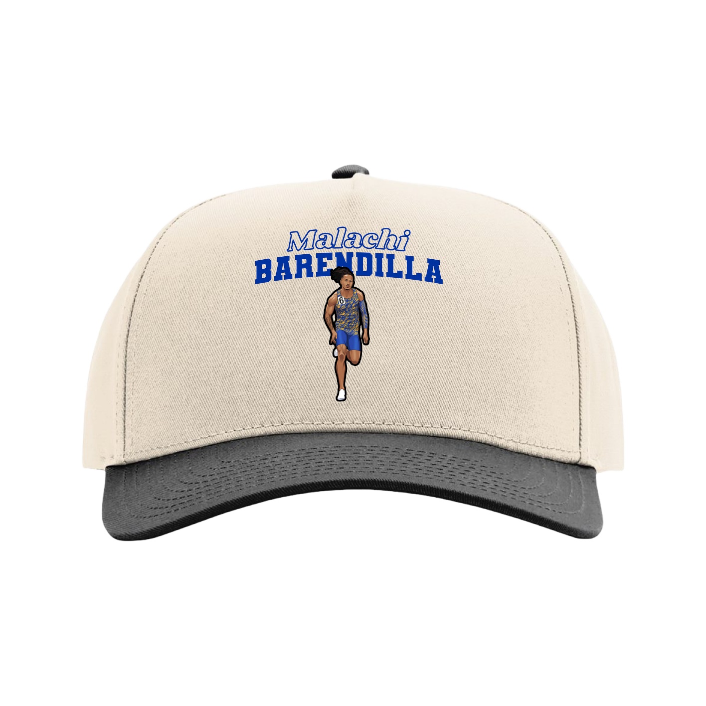 Full Fabric Five-Panel Champ Cap — Name Arch in Cream/Black