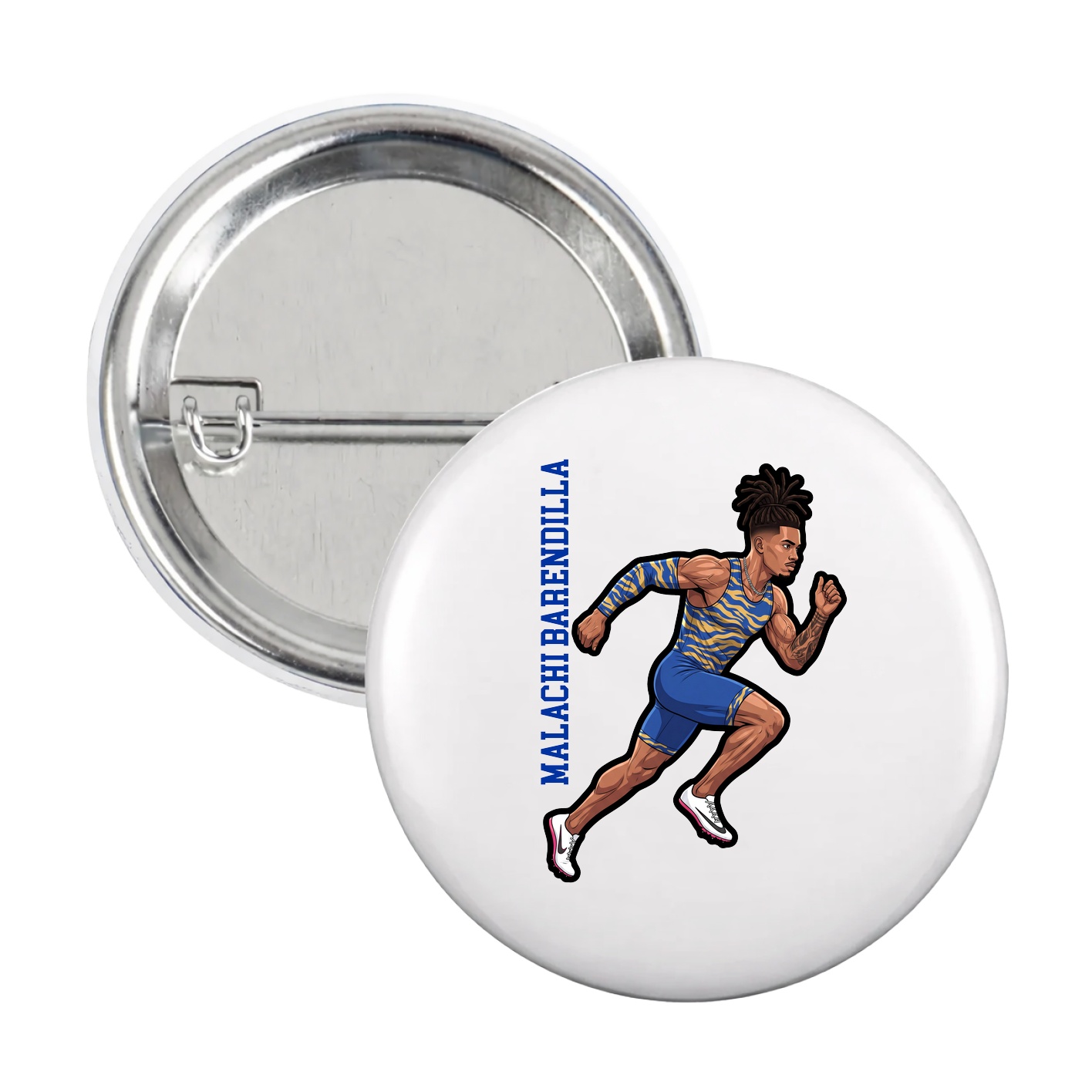 Game Day Button — Name Vertical in White