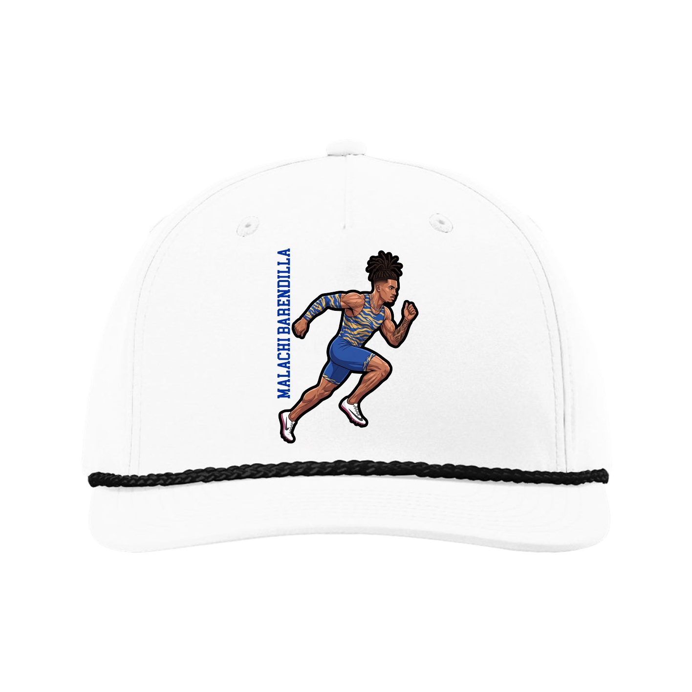 Five-Panel Classic Rope Cap — Name Vertical in White