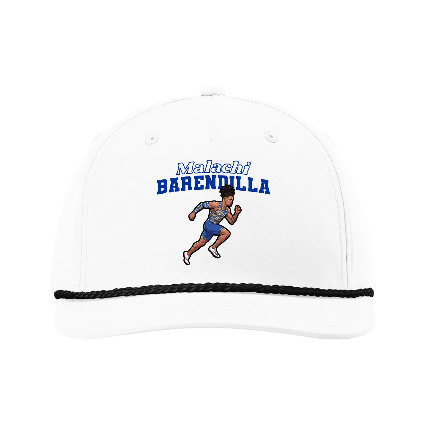 Five-Panel Classic Rope Cap — Name Arch in White