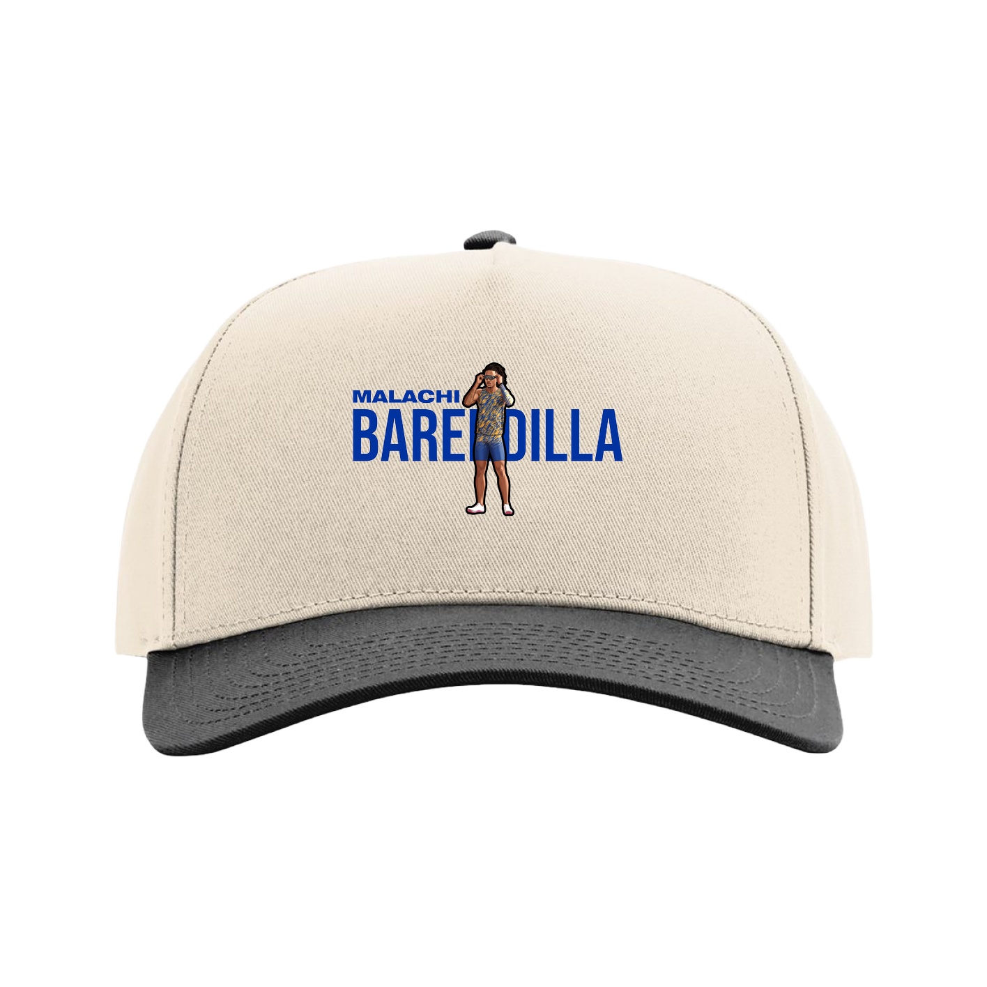 Full Fabric Five-Panel Champ Cap — Player Name in Cream/Black