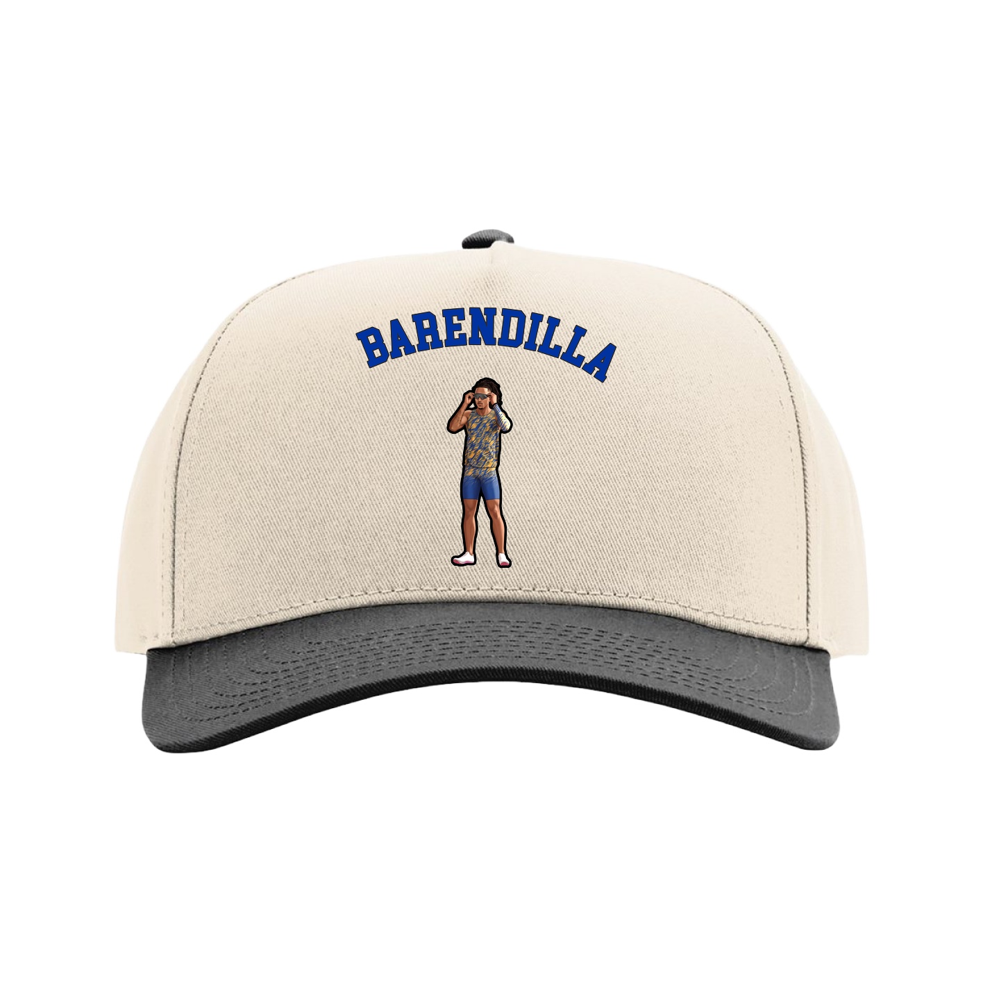Full Fabric Five-Panel Champ Cap — Shirsey Arch in Cream/Black
