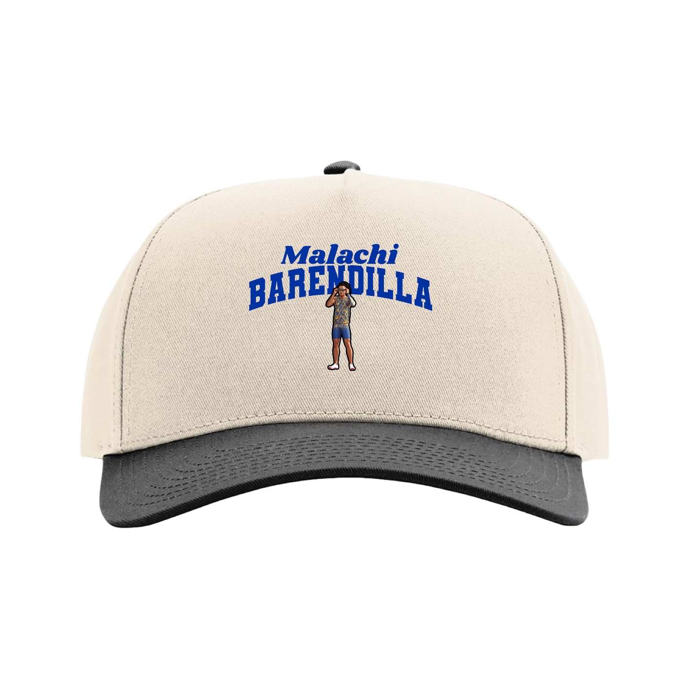Full Fabric Five-Panel Champ Cap — Signature Arch in Cream/Black