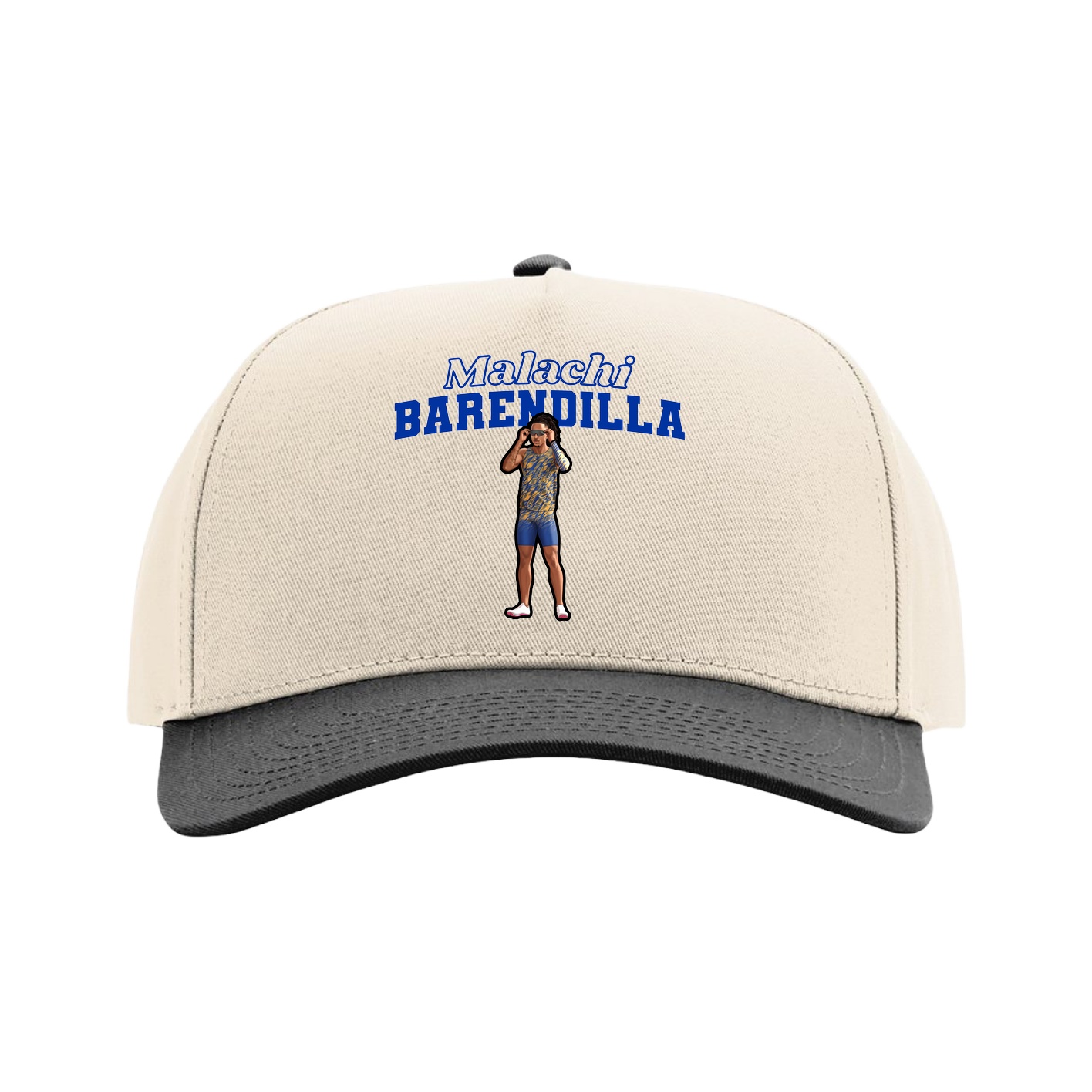 Full Fabric Five-Panel Champ Cap — Name Arch in Cream/Black
