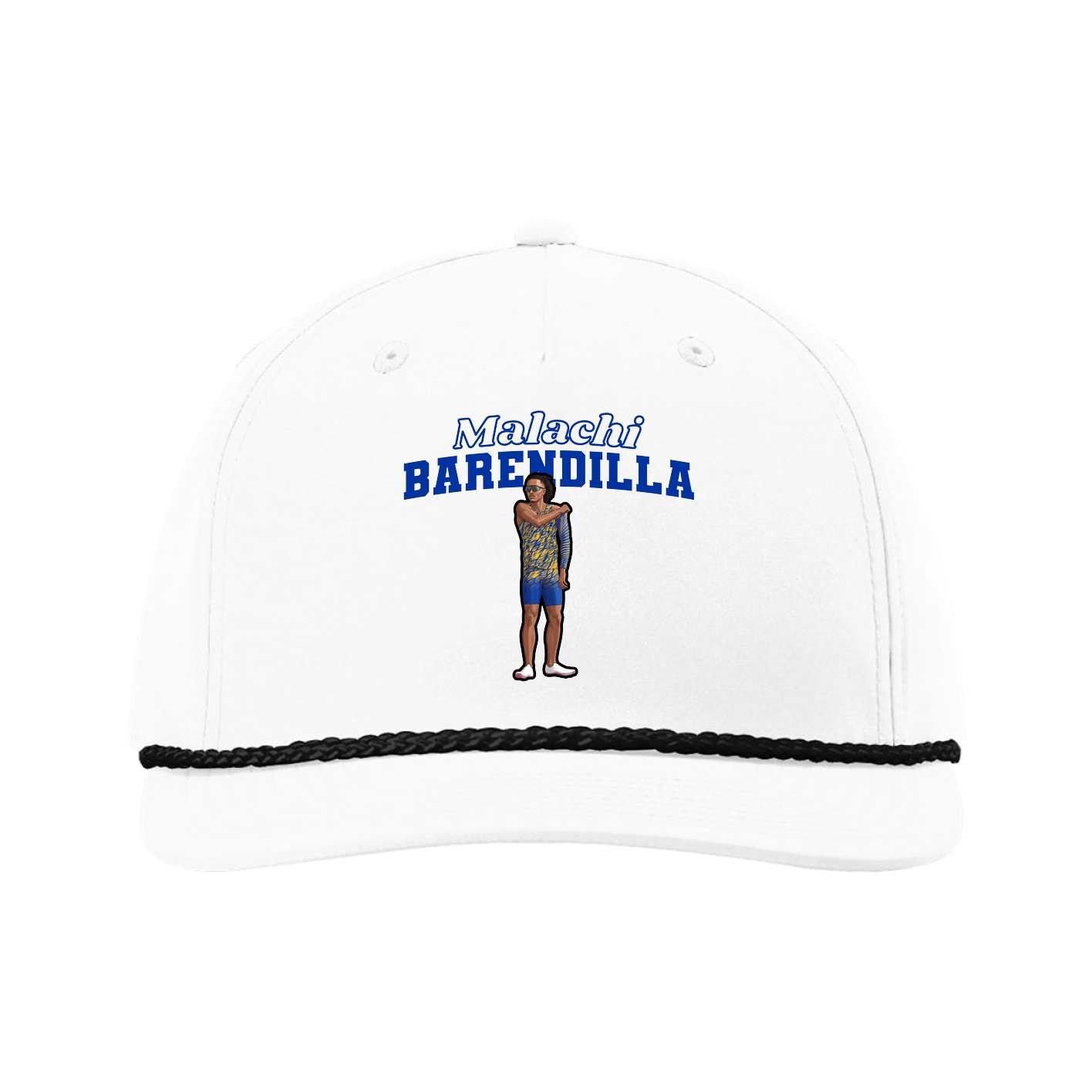 Five-Panel Classic Rope Cap — Name Arch in White