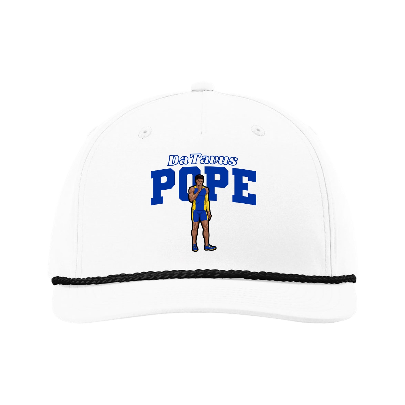 Five-Panel Classic Rope Cap — Name Arch in White