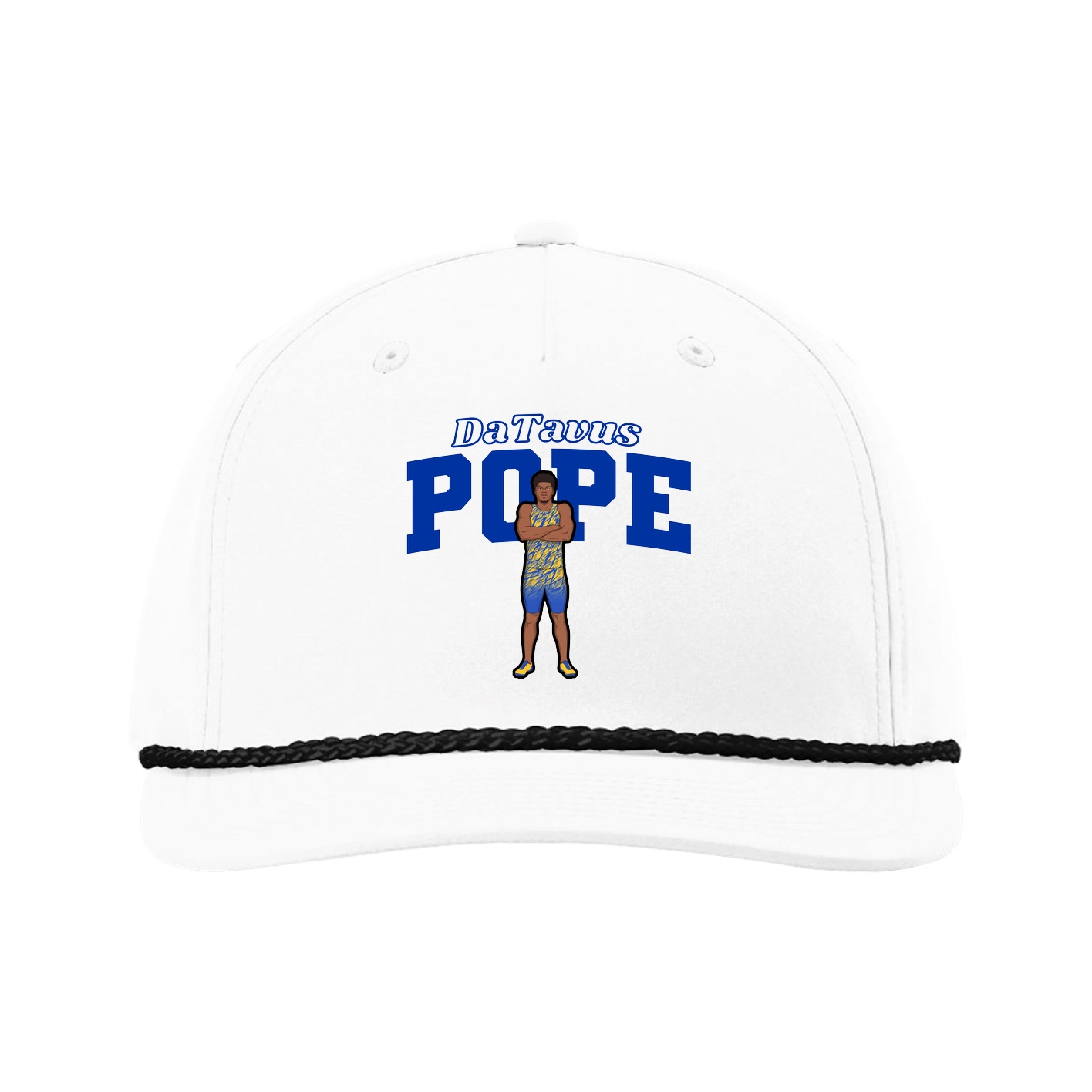 Five-Panel Classic Rope Cap — Name Arch in White