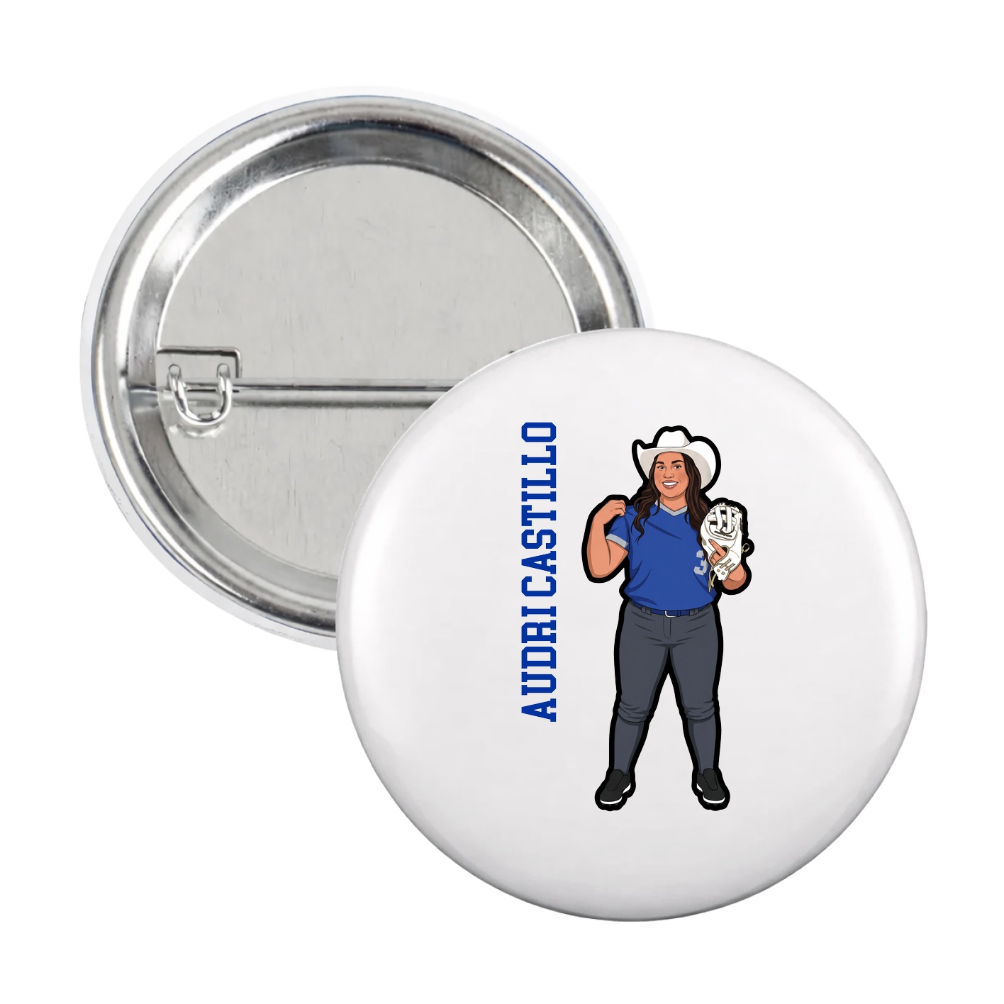 Game Day Button — Name Vertical in White