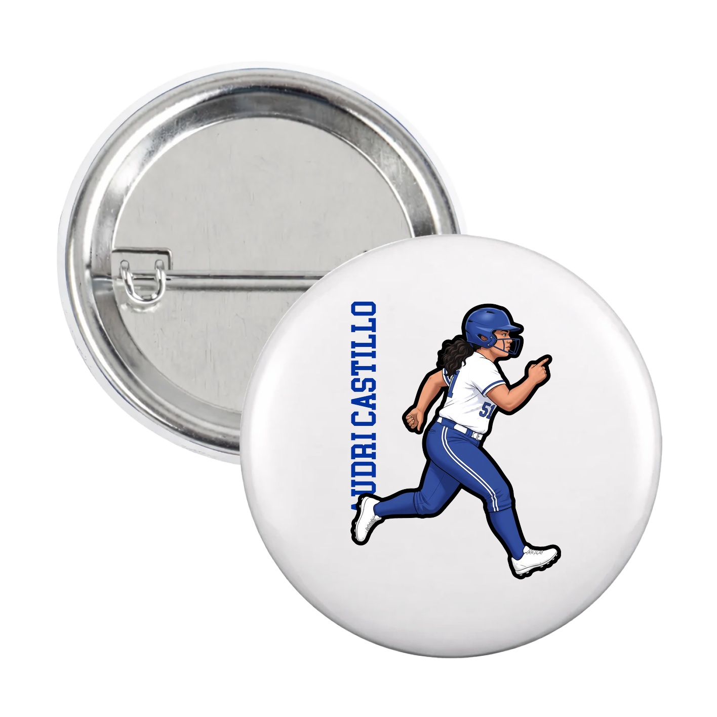 Game Day Button — Name Vertical in White