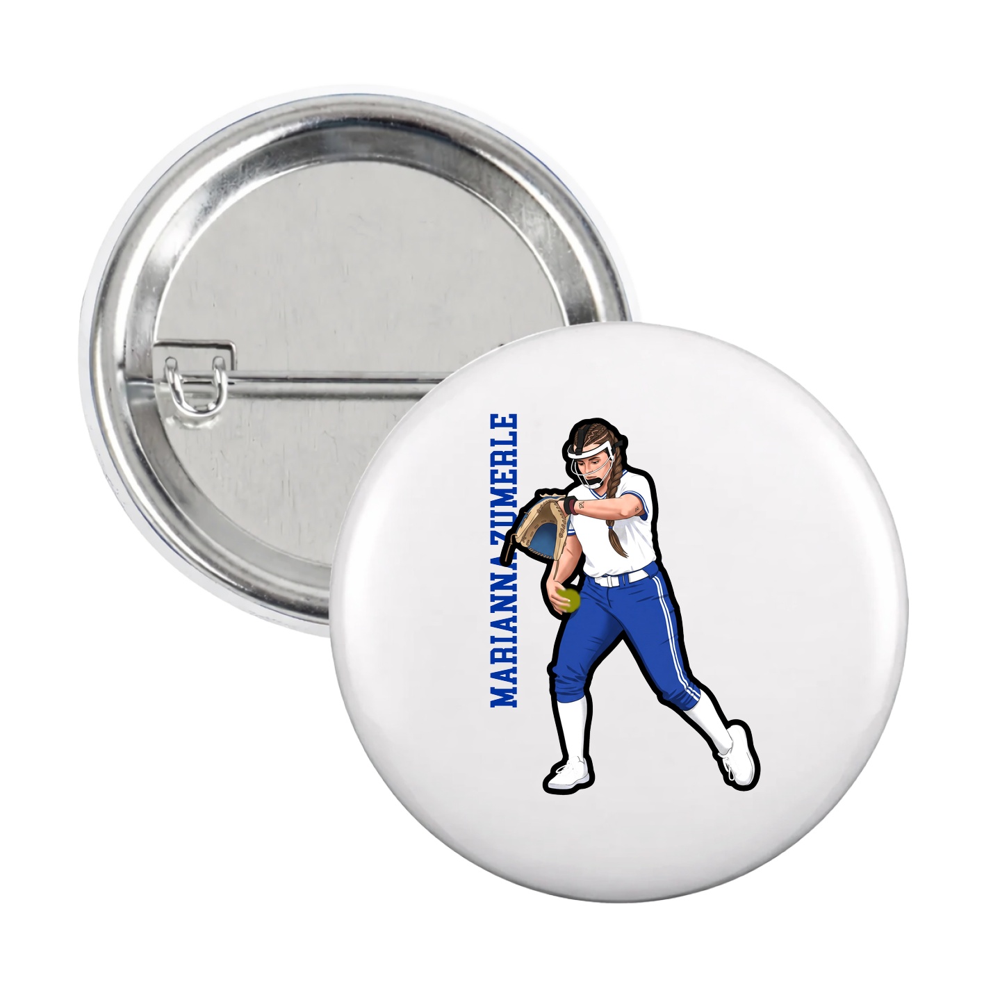 Game Day Button — Name Vertical in White