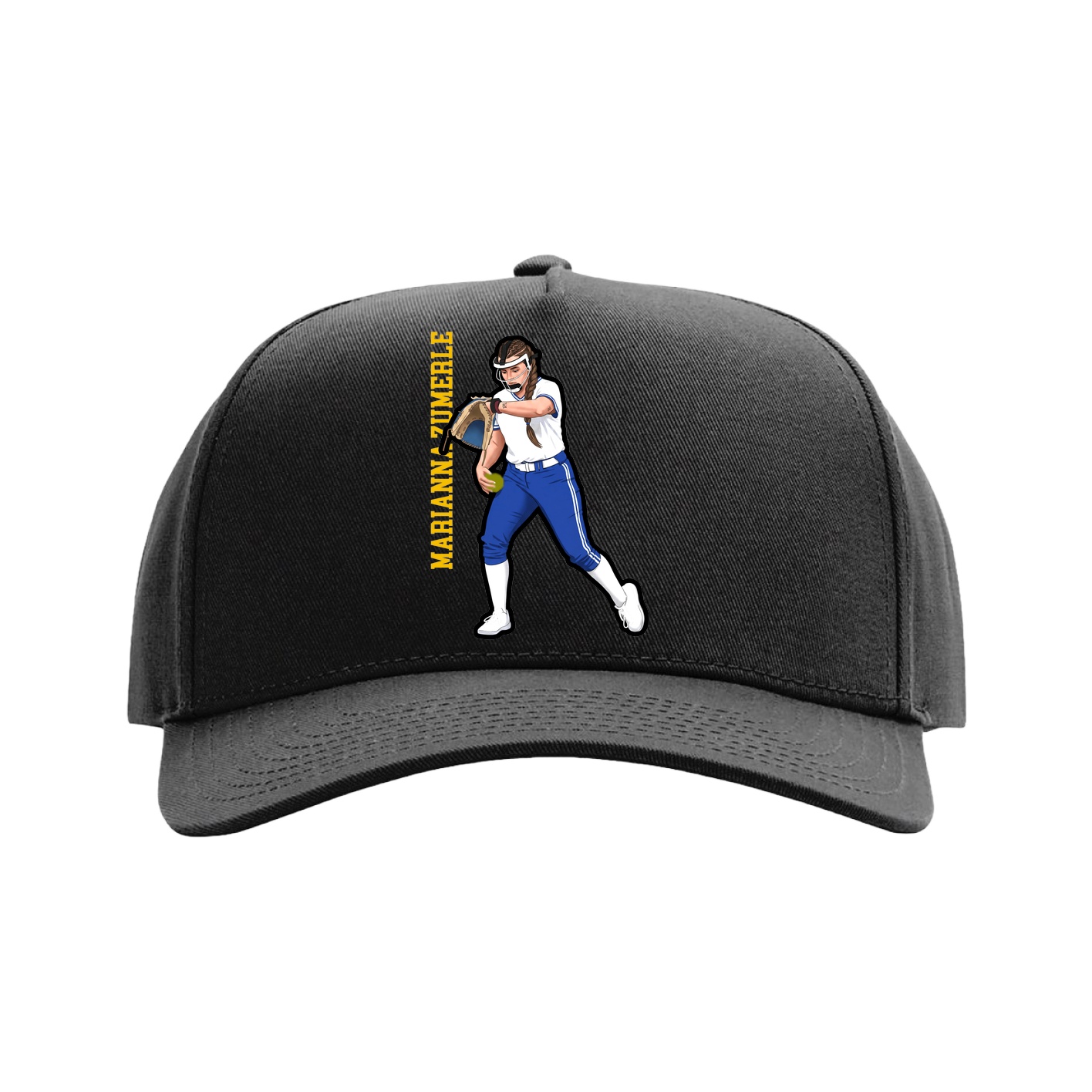 Full Fabric Five-Panel Champ Cap — Name Vertical in Black