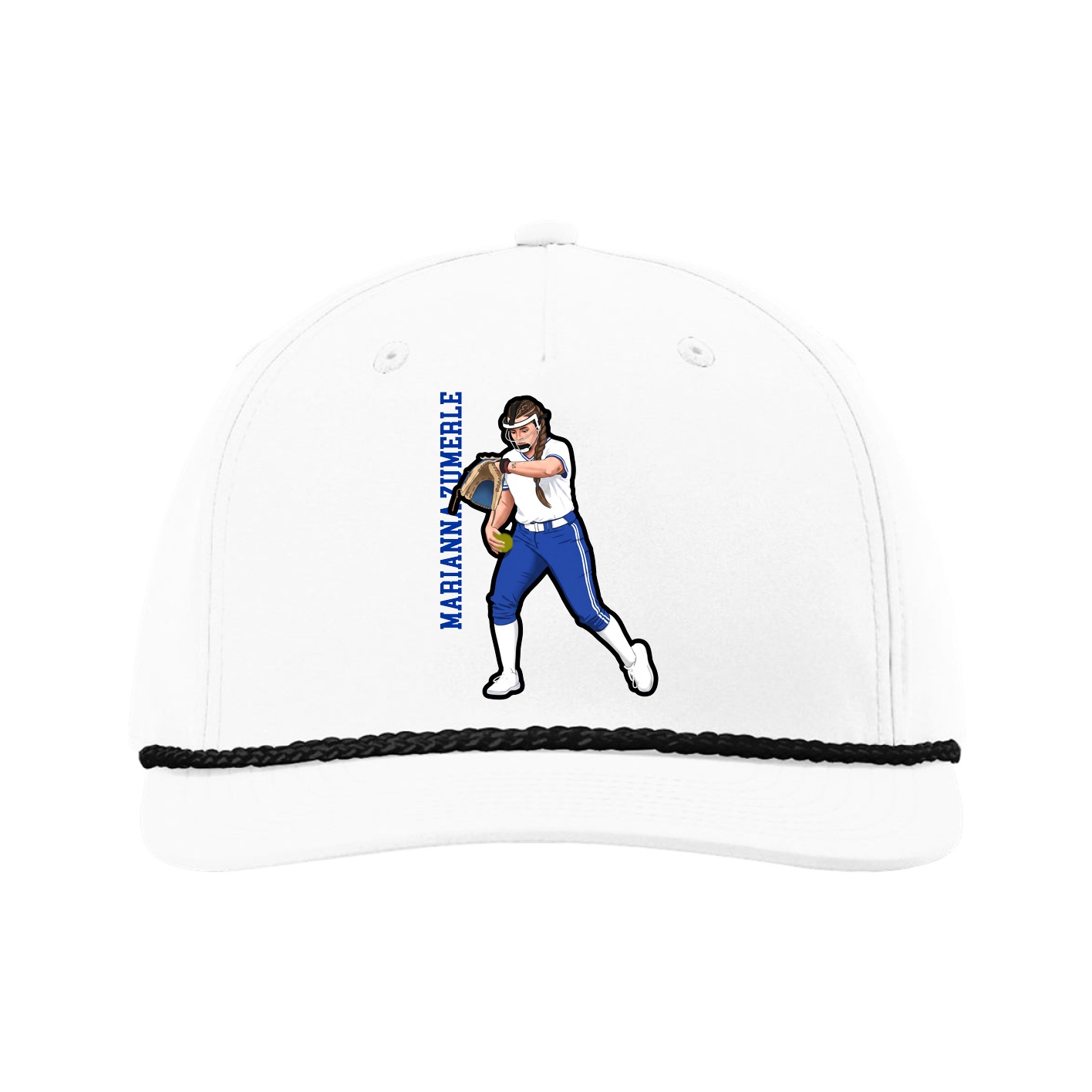 Five-Panel Classic Rope Cap — Name Vertical in White