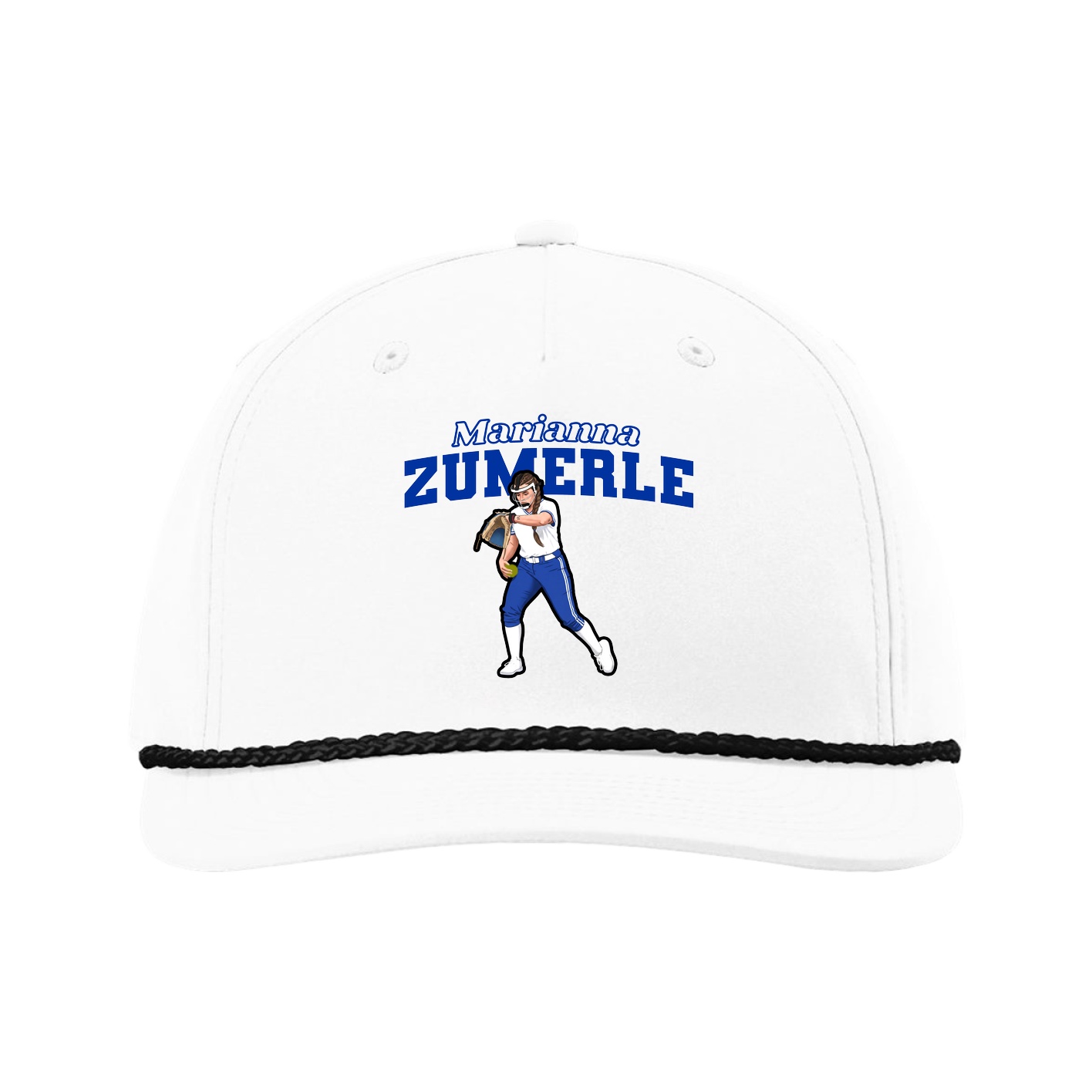 Five-Panel Classic Rope Cap — Name Arch in White