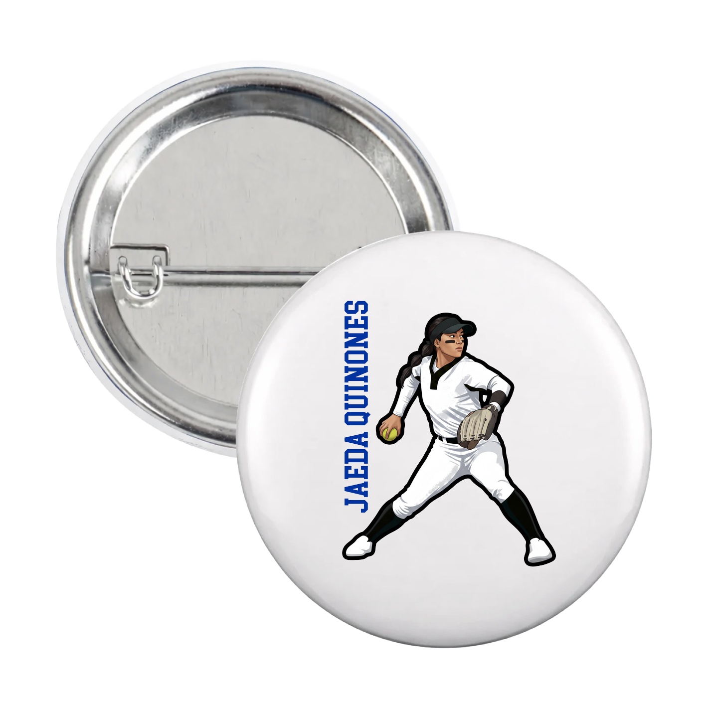 Game Day Button — Name Vertical in White
