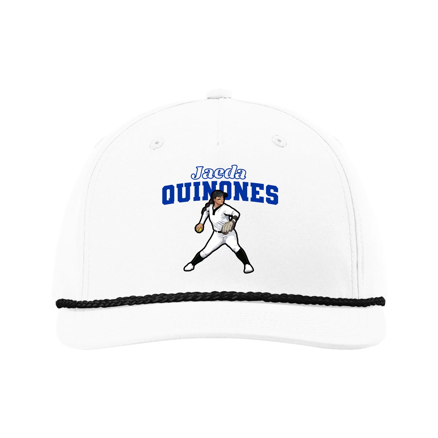 Five-Panel Classic Rope Cap — Name Arch in White
