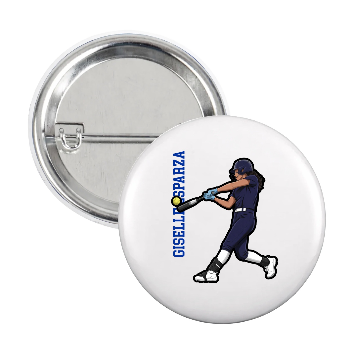 Game Day Button — Name Vertical in White
