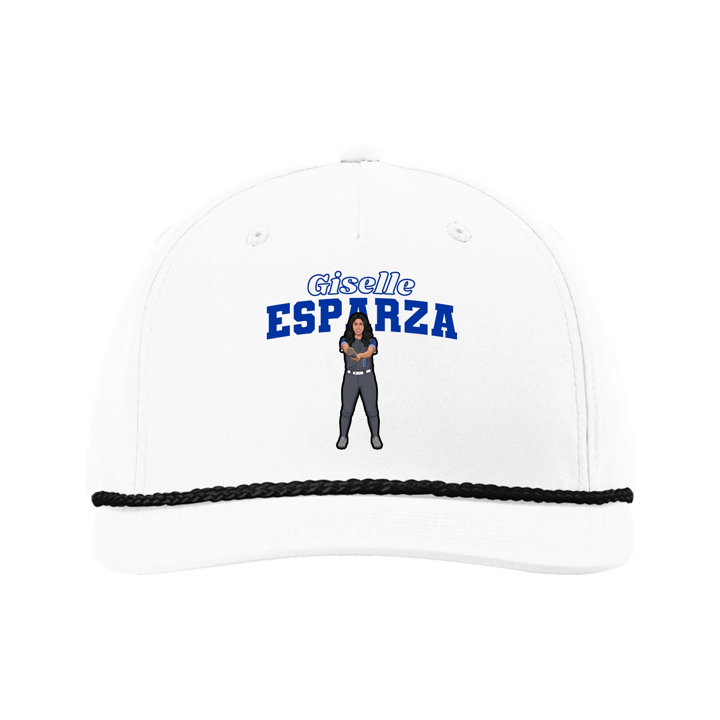 Five-Panel Classic Rope Cap — Name Arch in White