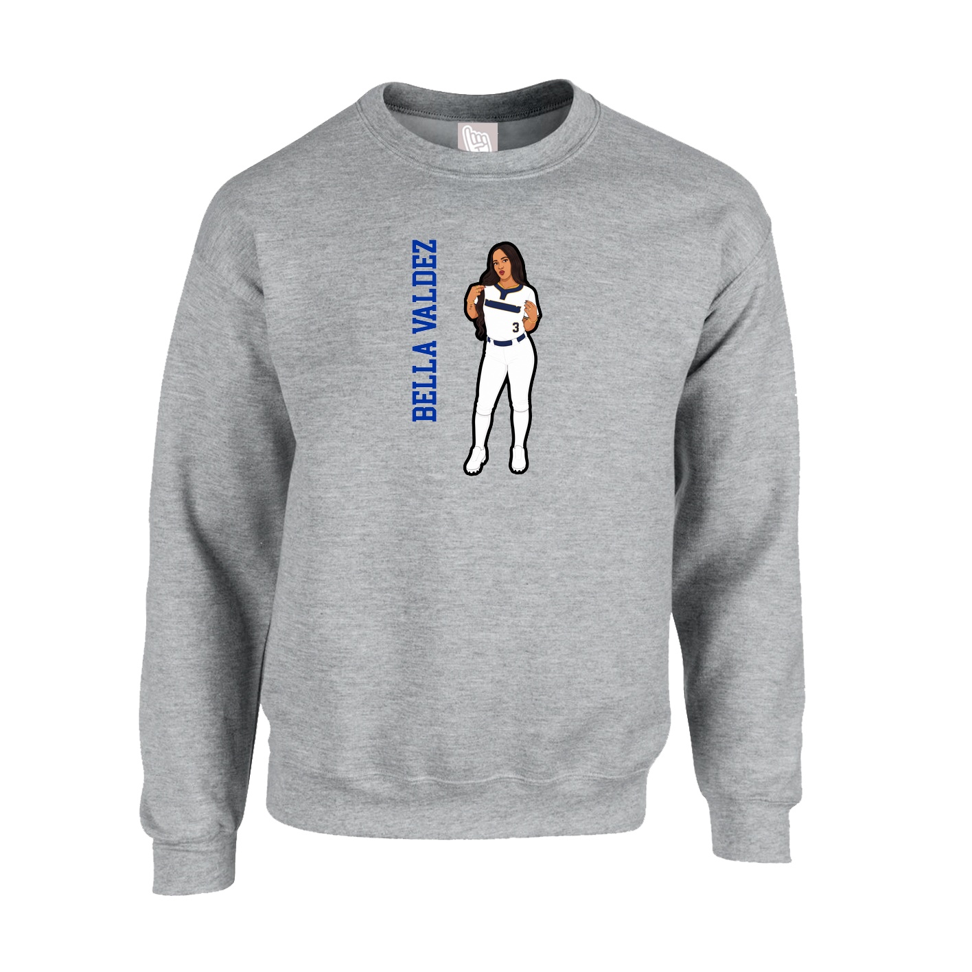 Fleece Crew — Name Vertical in Grey
