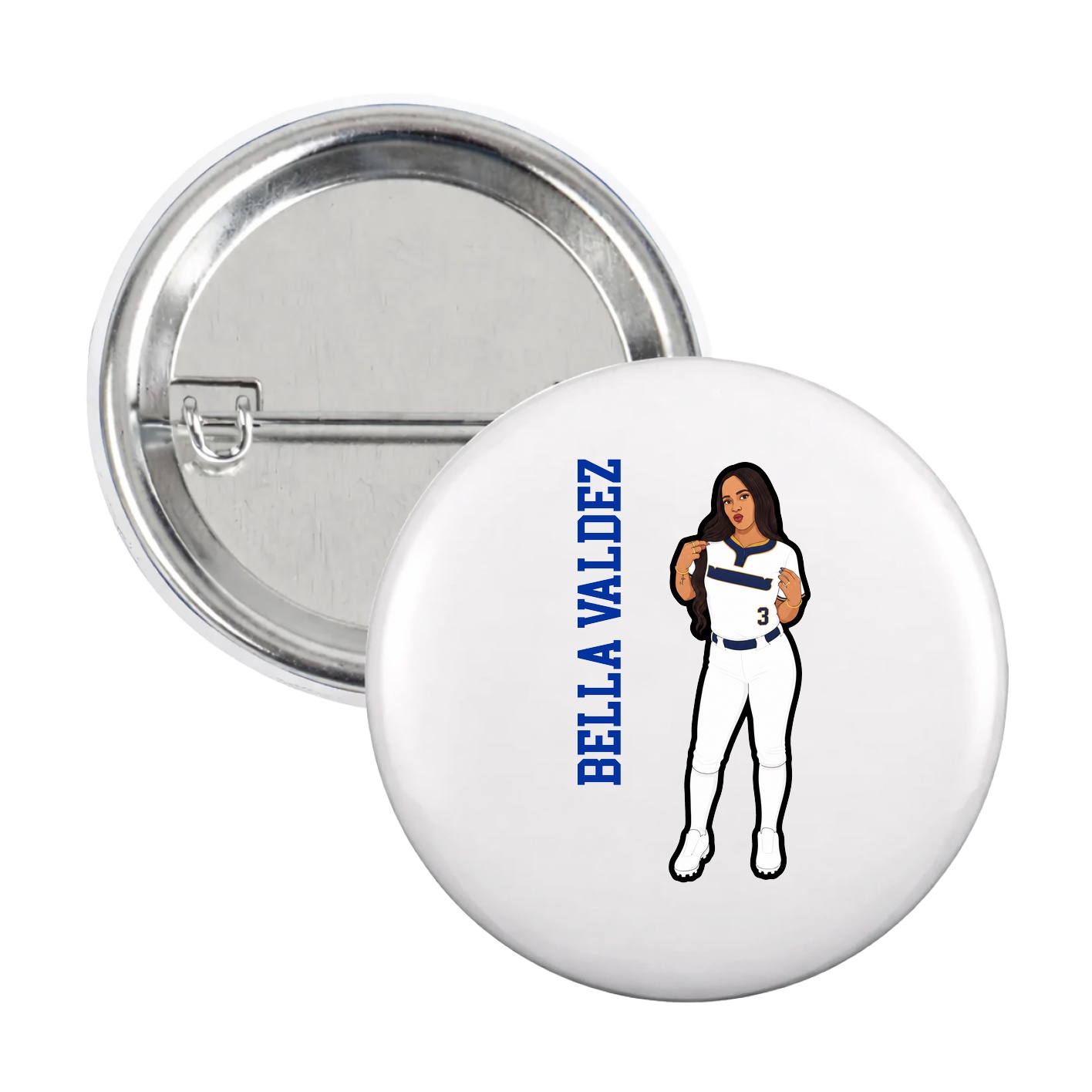Game Day Button — Name Vertical in White