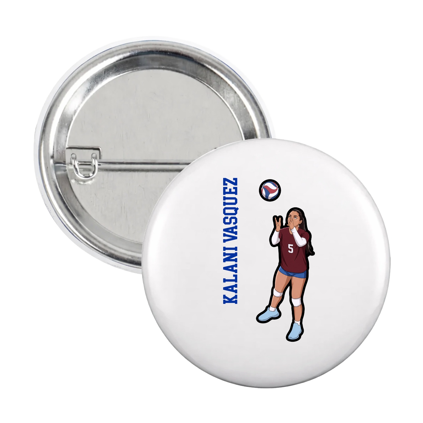 Game Day Button — Name Vertical in White