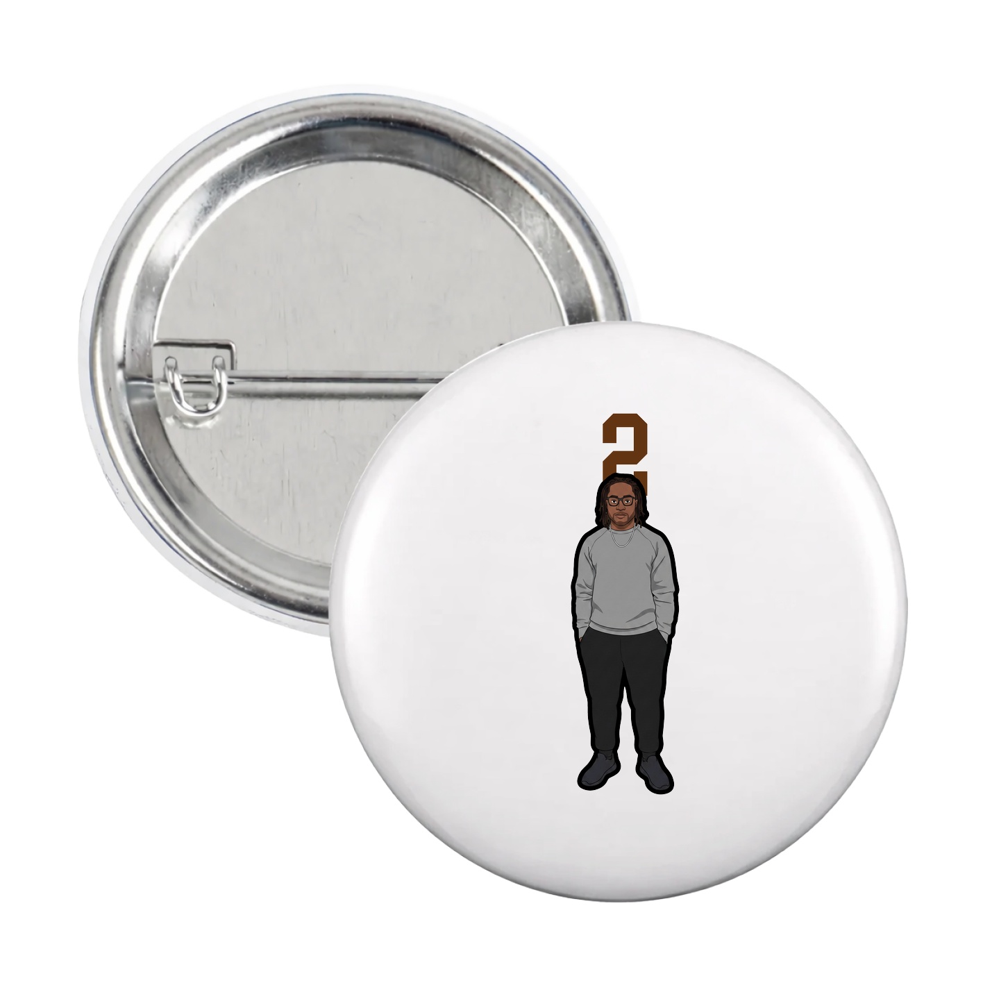 Game Day Button — Number Top in White