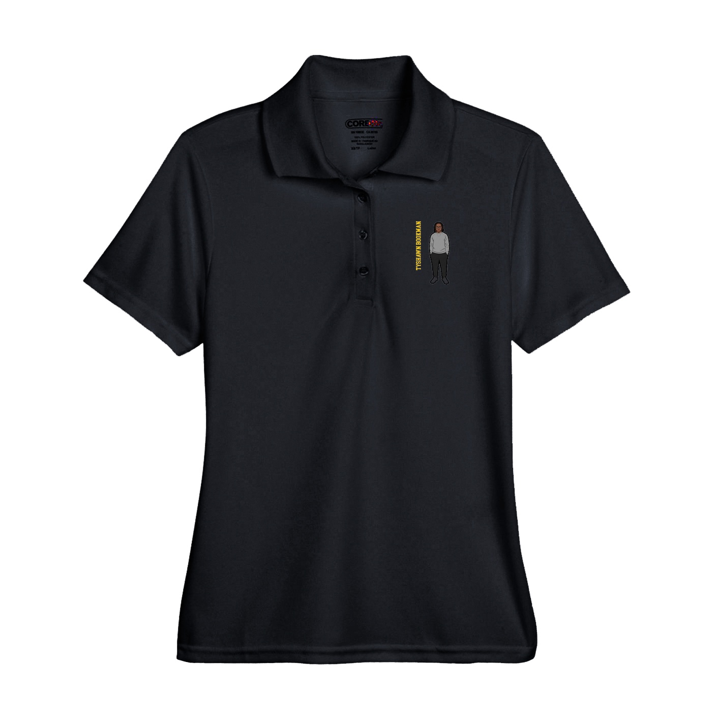 Performance Polo — Name Vertical in Black
