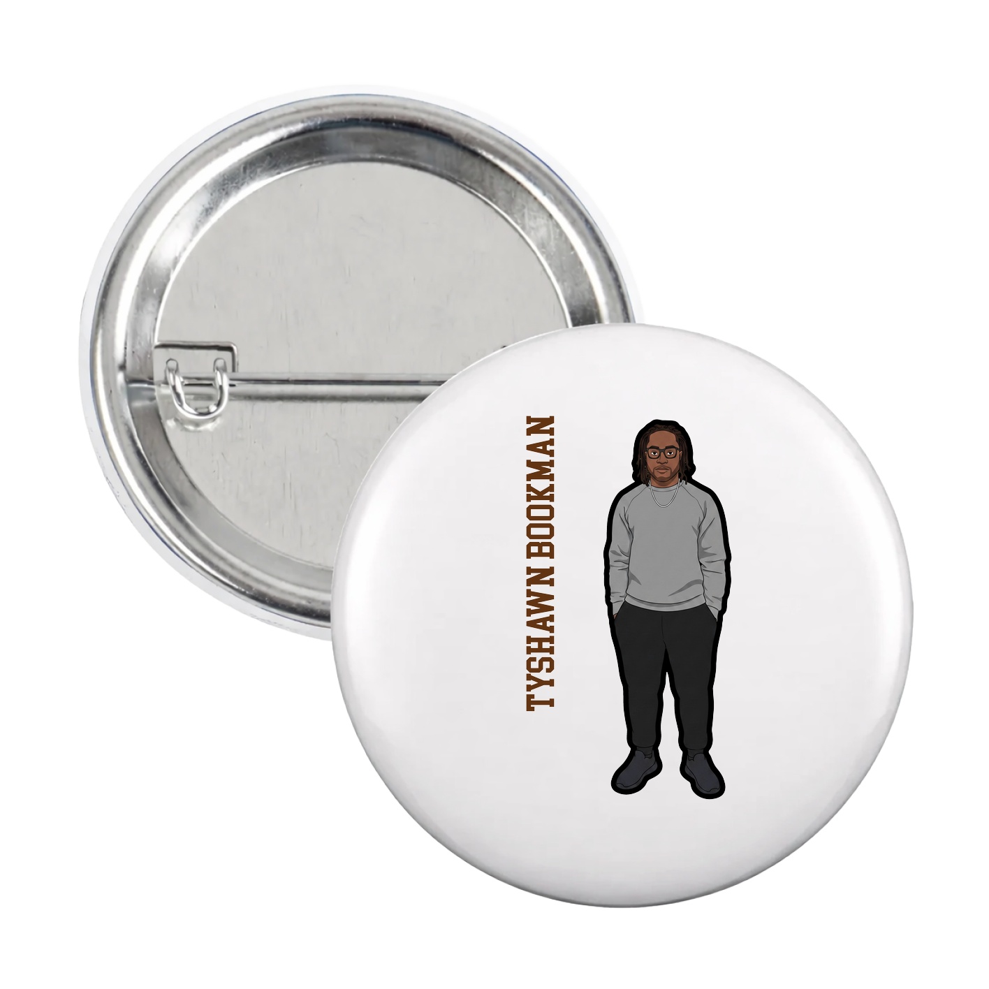 Game Day Button — Name Vertical in White