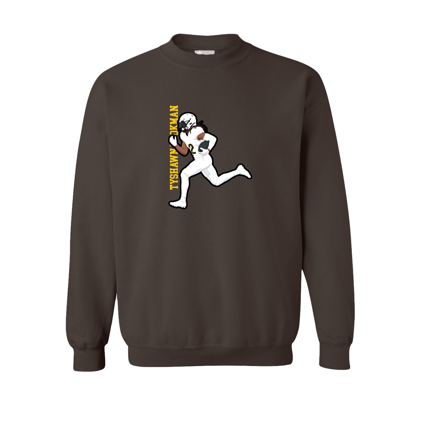 Fleece Crew — Name Vertical in Brown