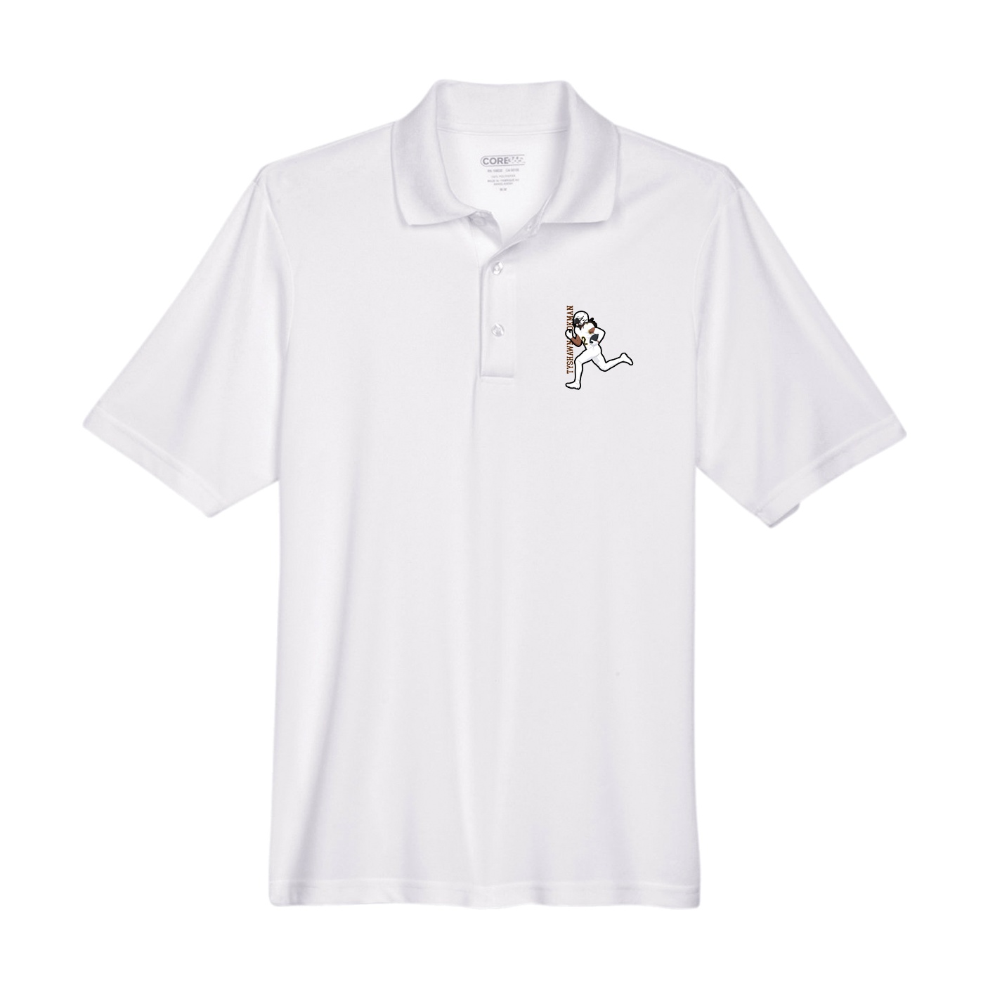 Performance Polo — Name Vertical in White